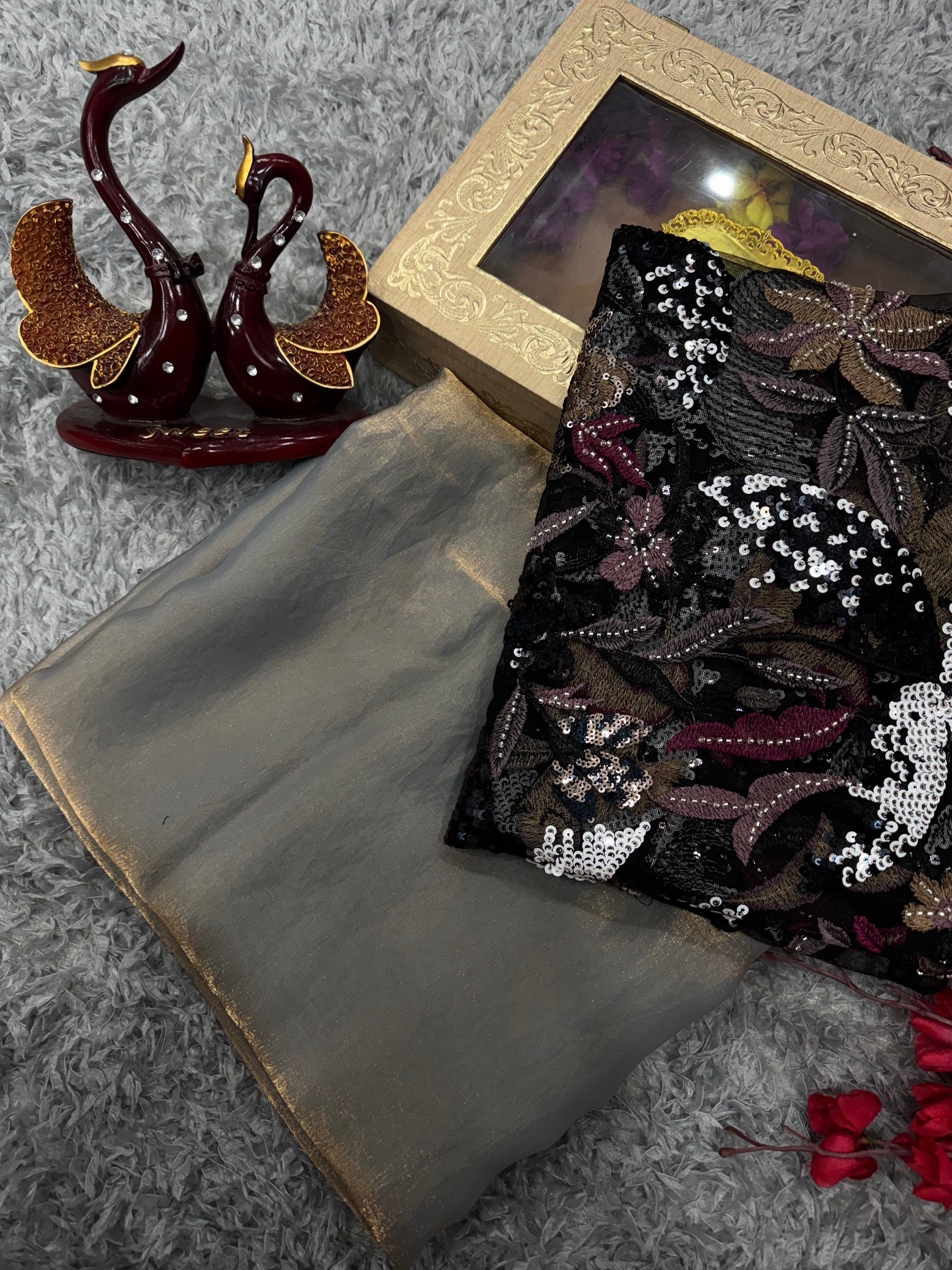 Designer Party Wear Saree With Multi Threads Work