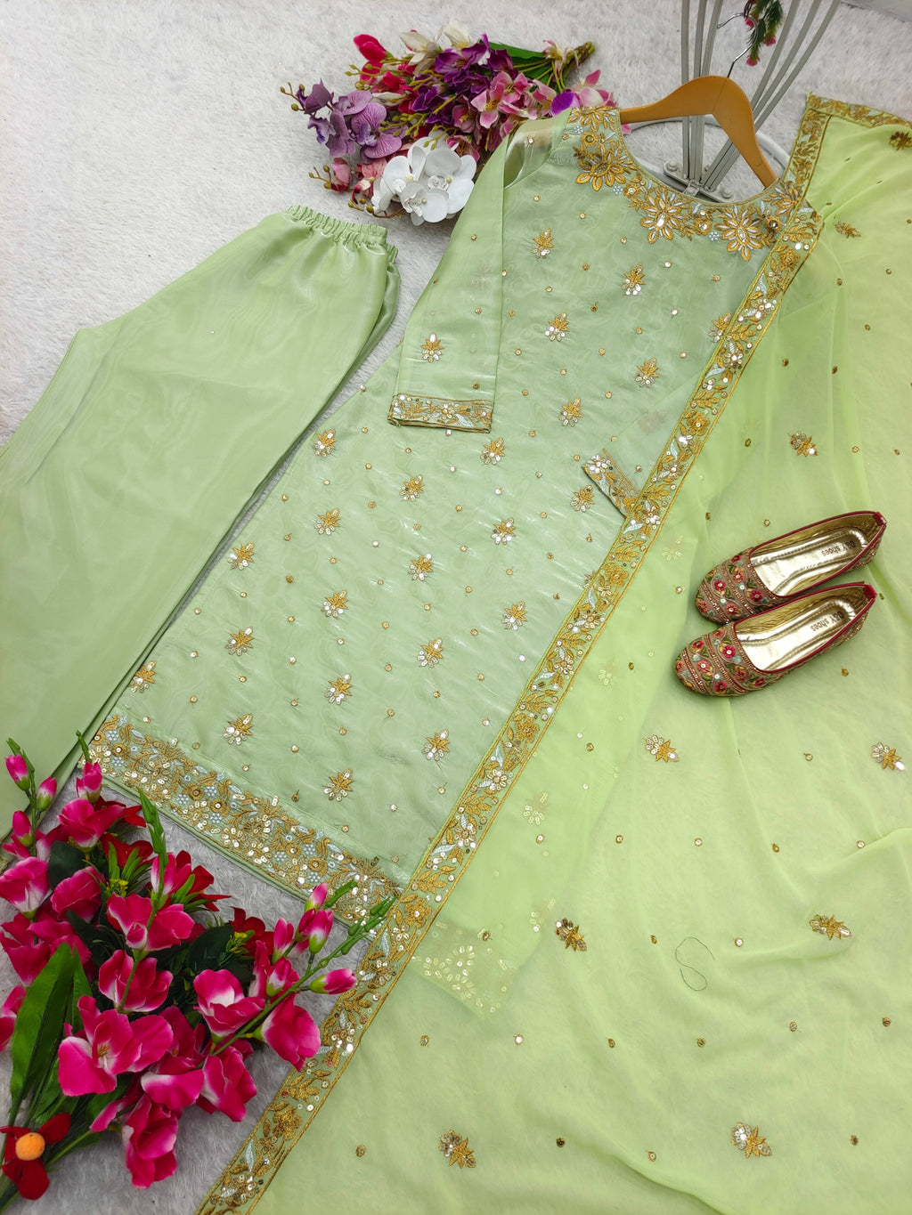 Beautiful Party Wear Top-Plazzo And Dupatta With Embroidery Sequence Work