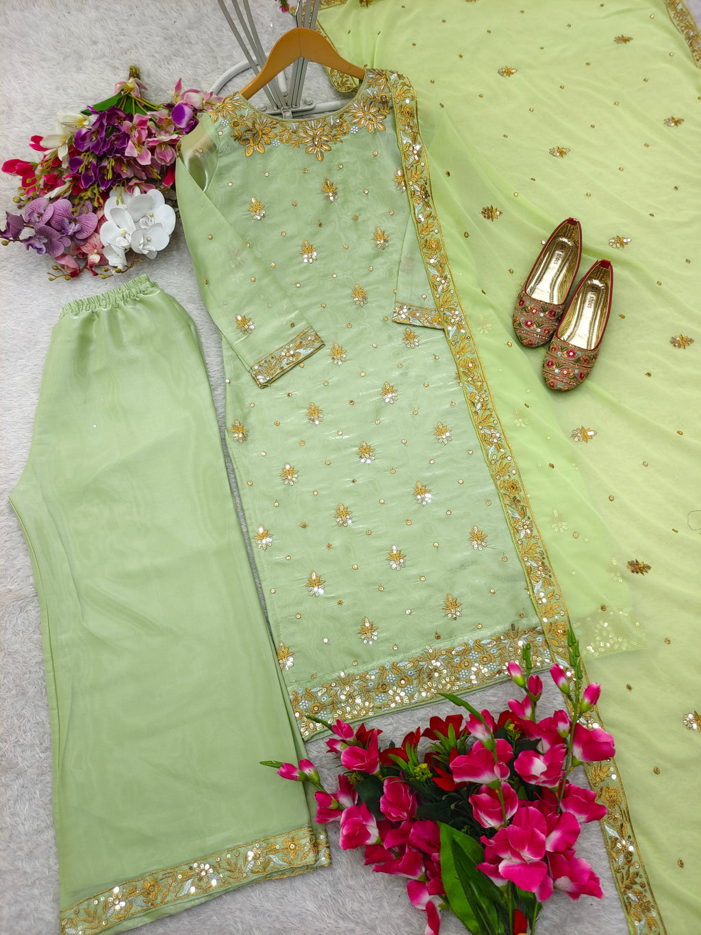 Beautiful Party Wear Top-Plazzo And Dupatta With Embroidery Sequence Work