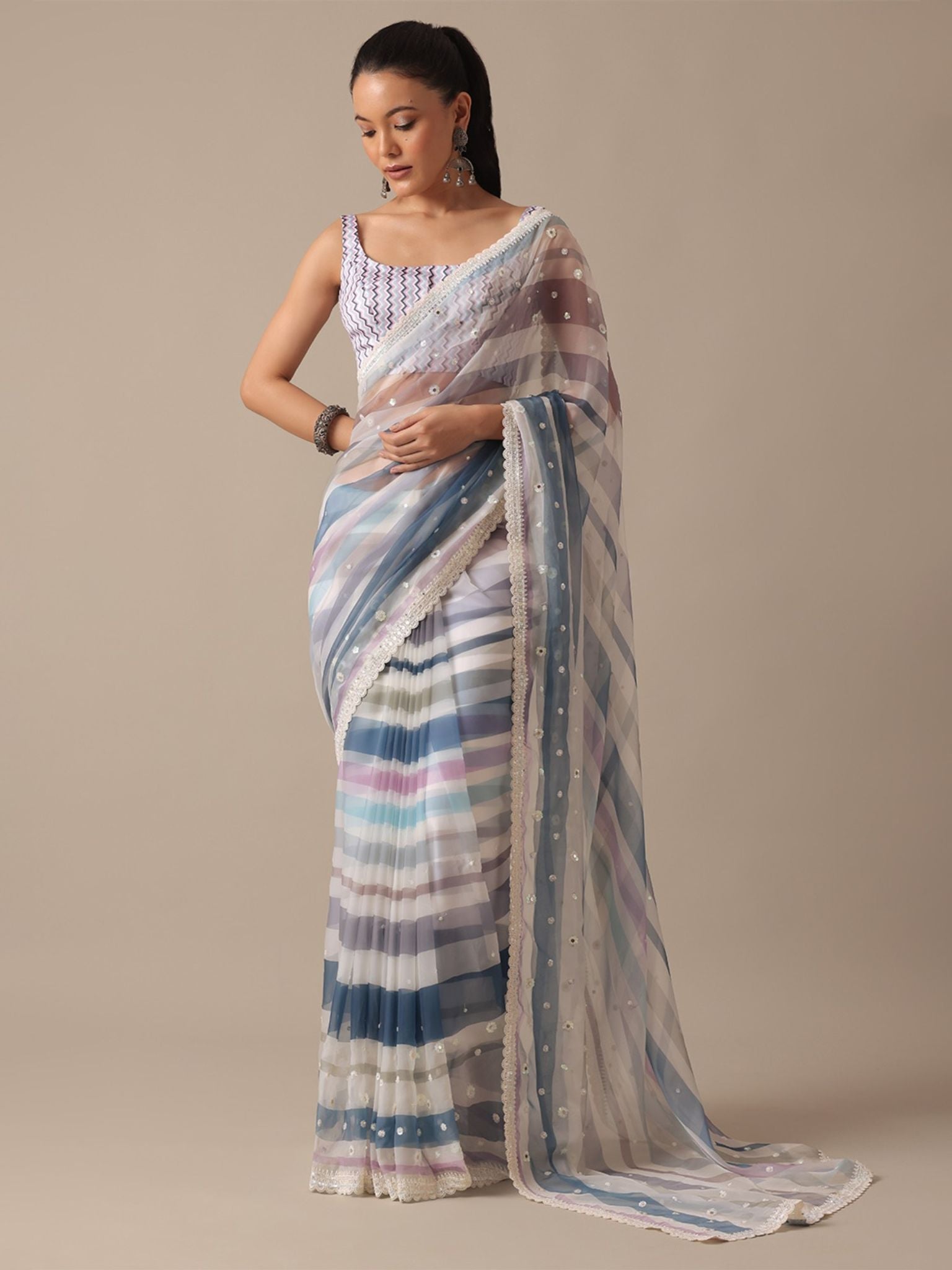 Designer Saree With Digital Prints & Embroidery Codding Work