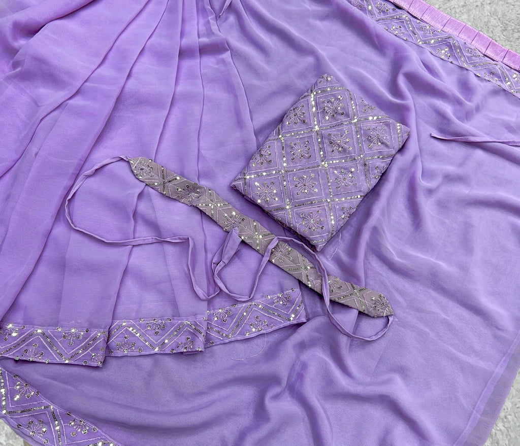 Party Wear Beautiful Saree With Embroidery With Sequence Work