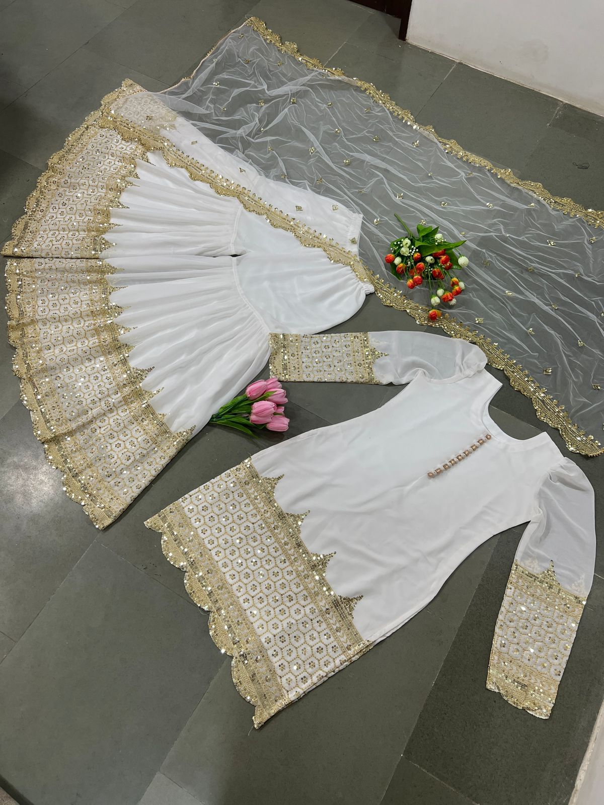 Fancy Party Wear Top Bottom With Dupatta With Embroidery Sequence Work