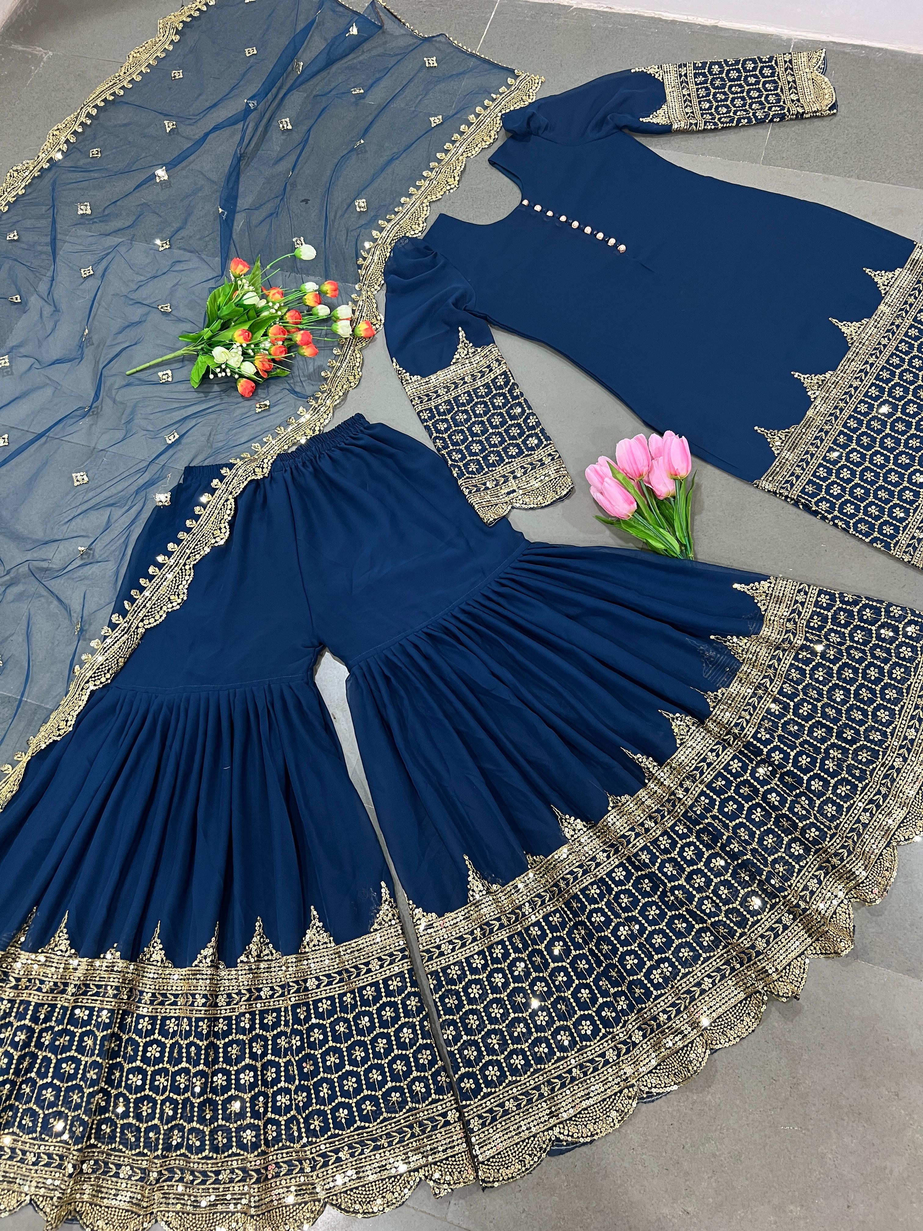 Fancy Party Wear Top Bottom With Dupatta With Embroidery Sequence Work