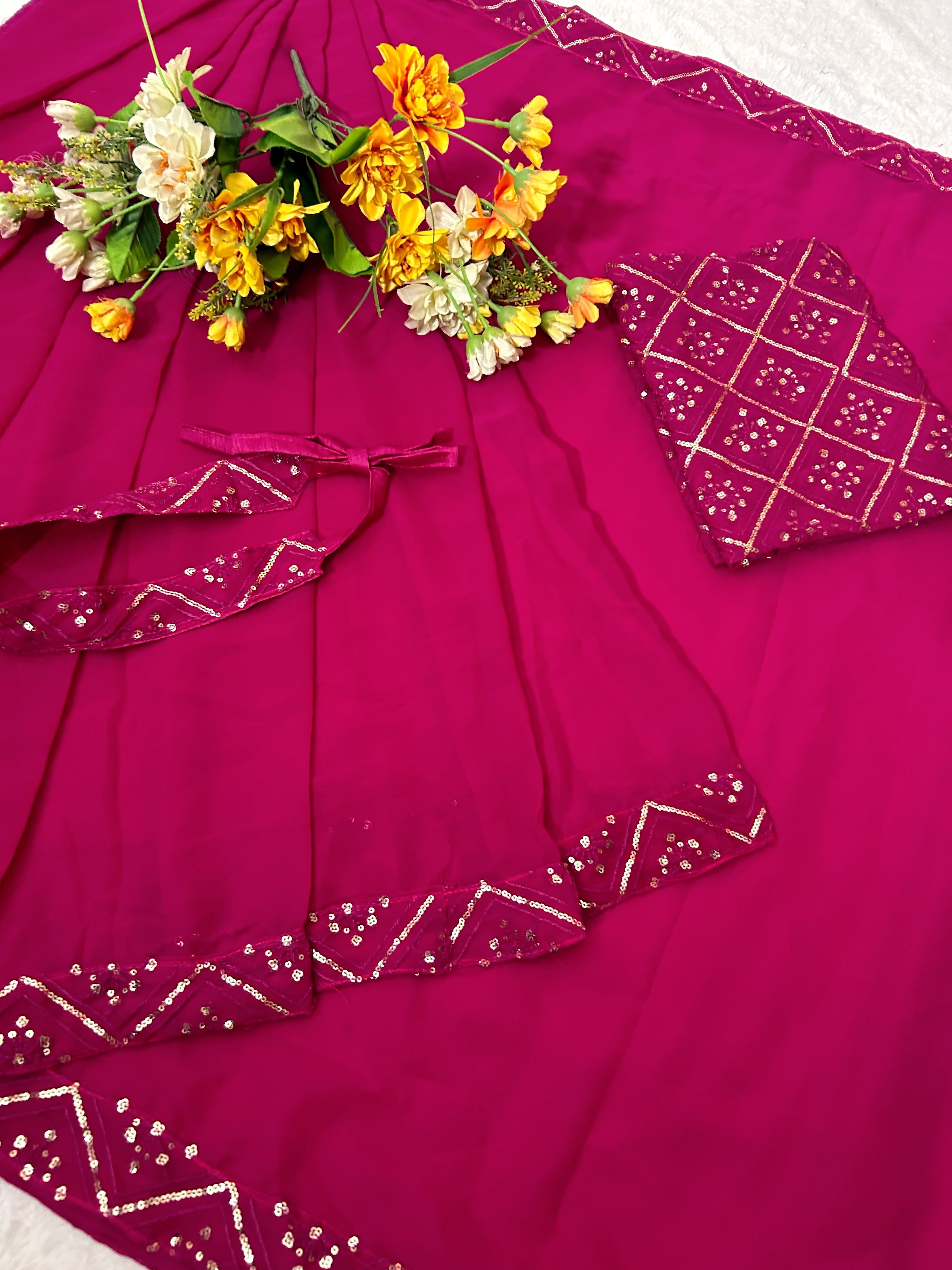 Party Wear Beautiful Saree With Embroidery With Sequence Work