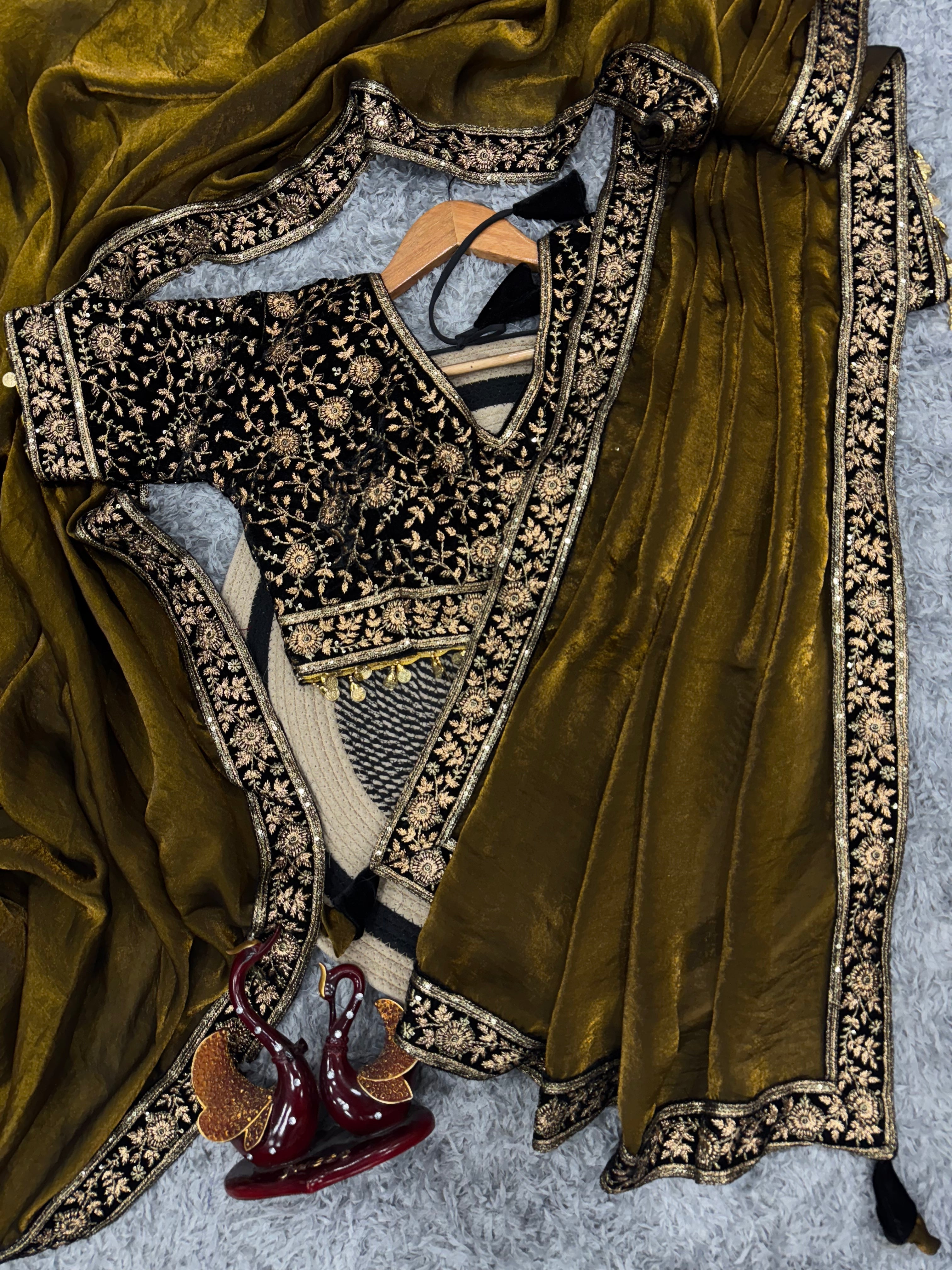 Party Wear Designer Saree With Sequins And Zari Embroidery Work Lace Border