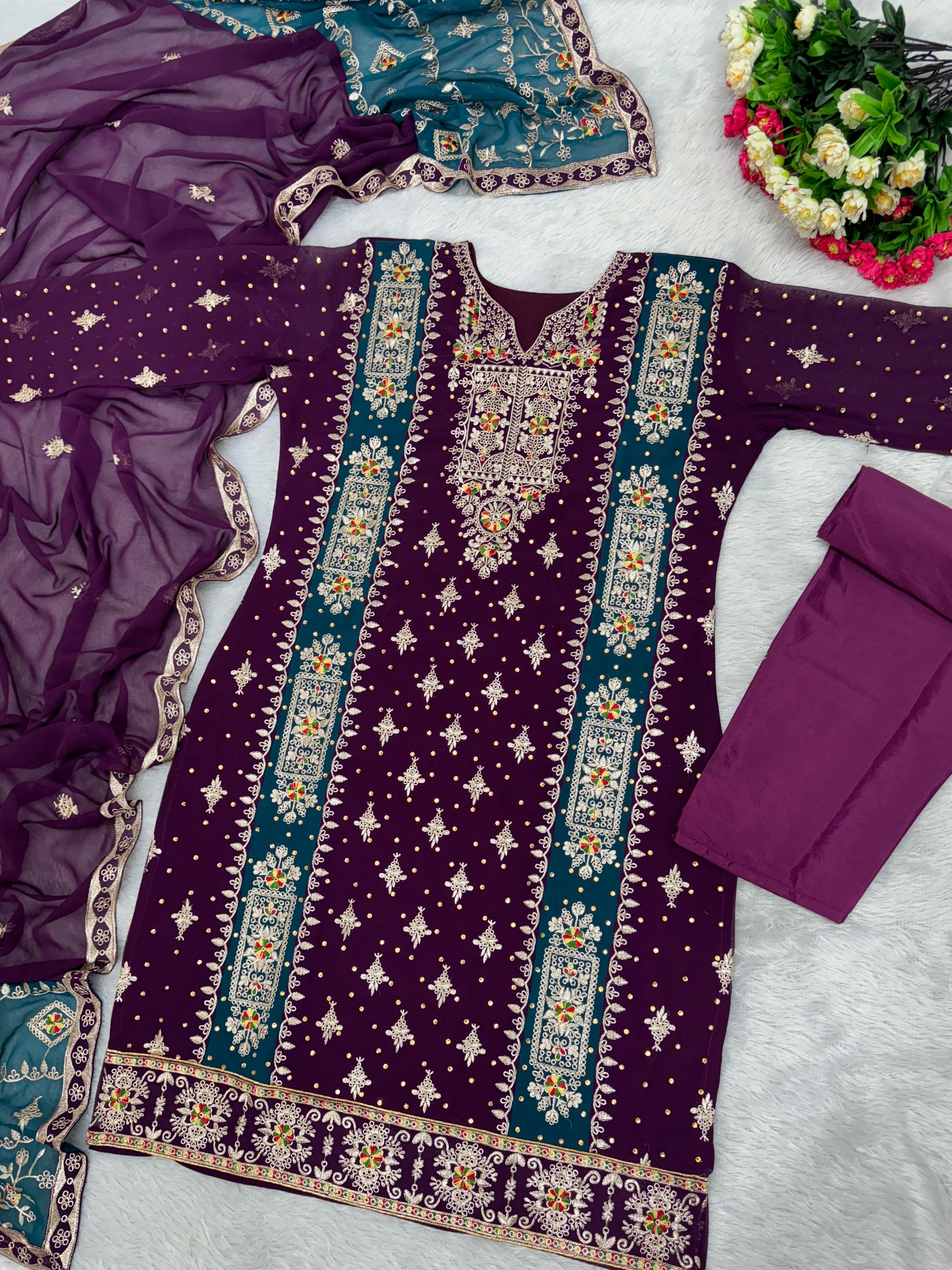 पार्टी वियर खूबसूरत टॉप और प्लाज़ो दुपट्टे के साथ