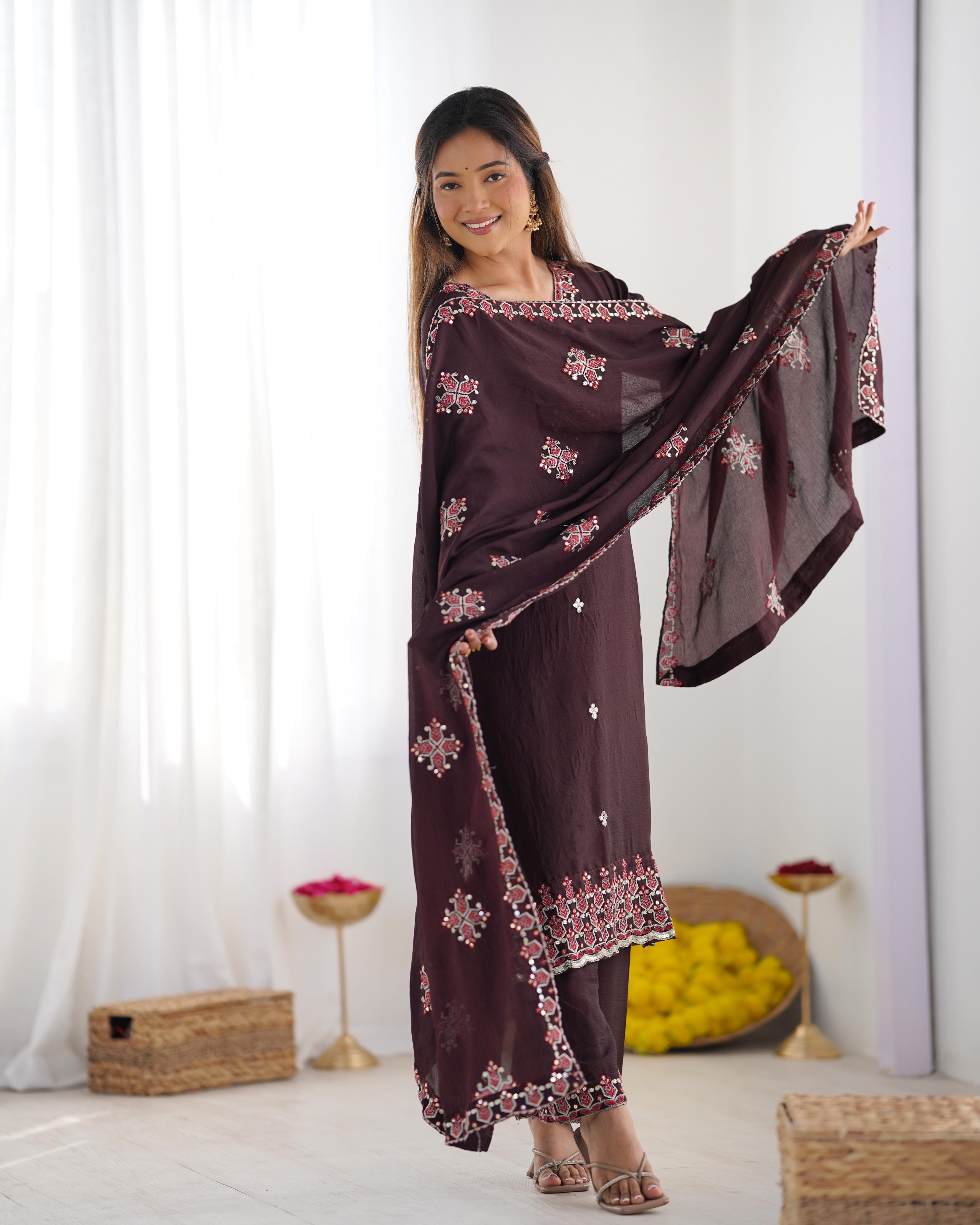 Designer Party Wear Look Top-Bottom and Dupatta With Heavy Embroidery Work