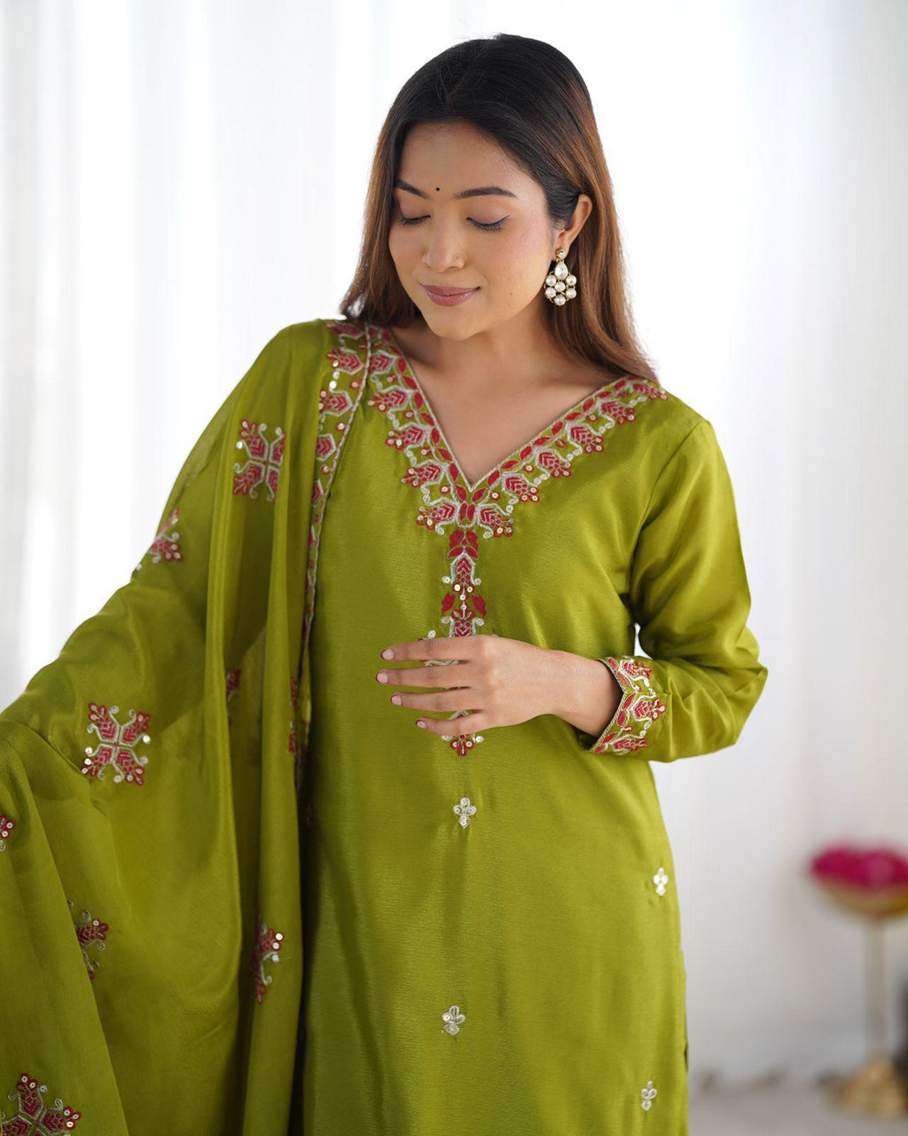 Designer Party Wear Look Top-Bottom and Dupatta With Heavy Embroidery Work