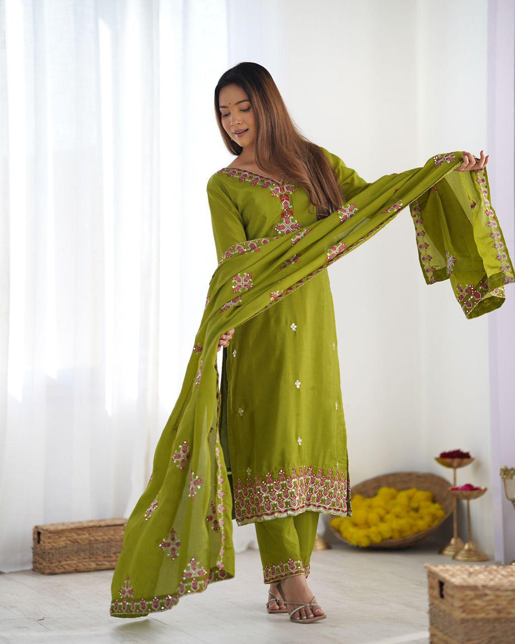 Designer Party Wear Look Top-Bottom and Dupatta With Heavy Embroidery Work