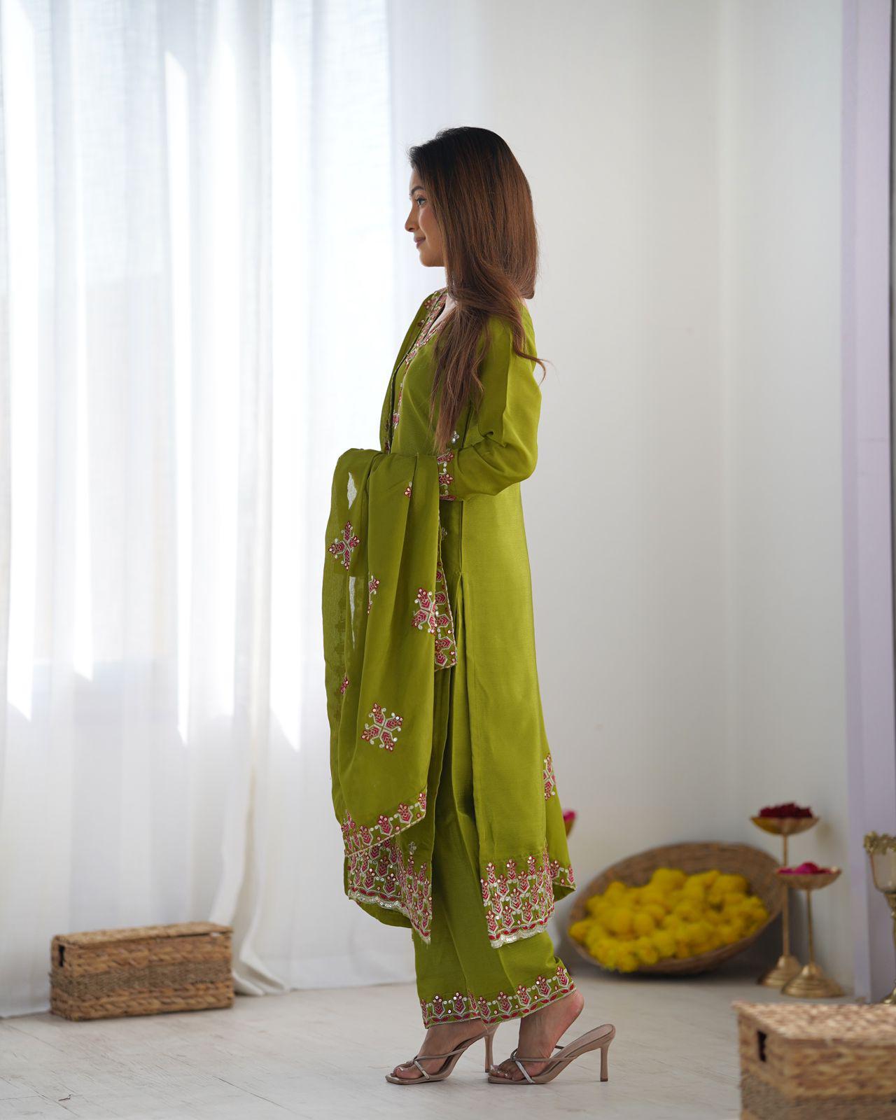 Designer Party Wear Look Top-Bottom and Dupatta With Heavy Embroidery Work