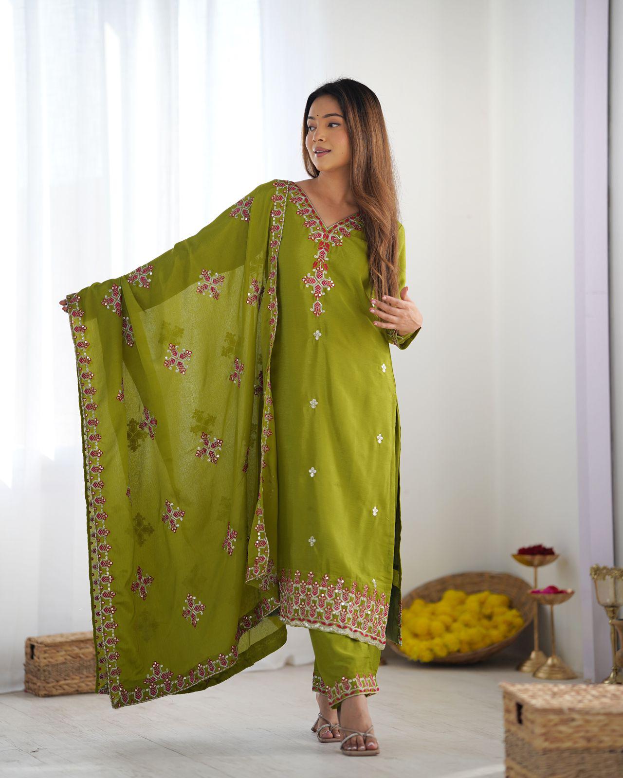 Designer Party Wear Look Top-Bottom and Dupatta With Heavy Embroidery Work