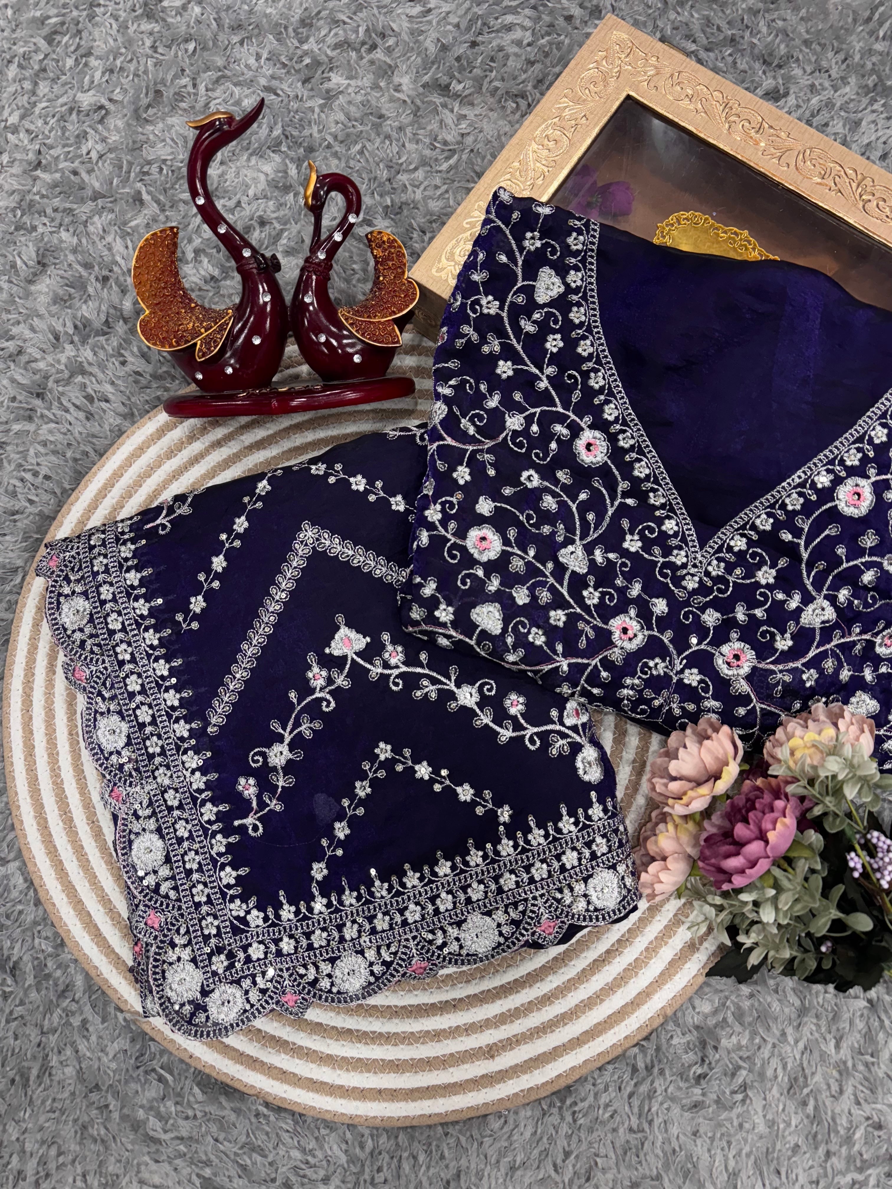 Beautiful Designer Saree With Sequins And Zari Embroidery Work