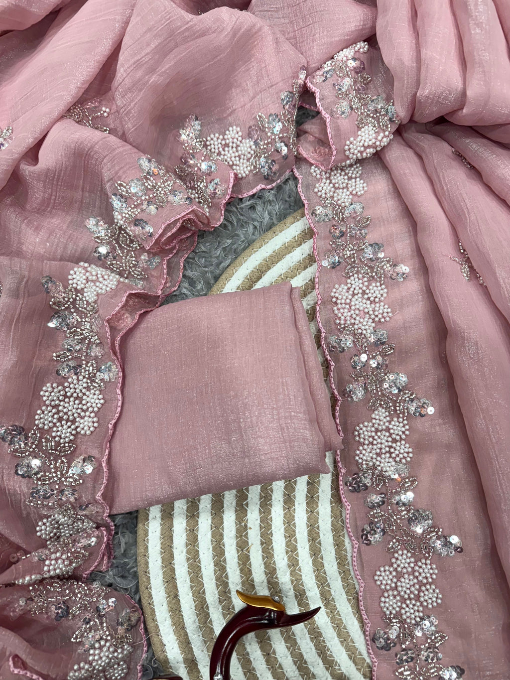 Designer Party Wear Look Saree With Pearls Work
