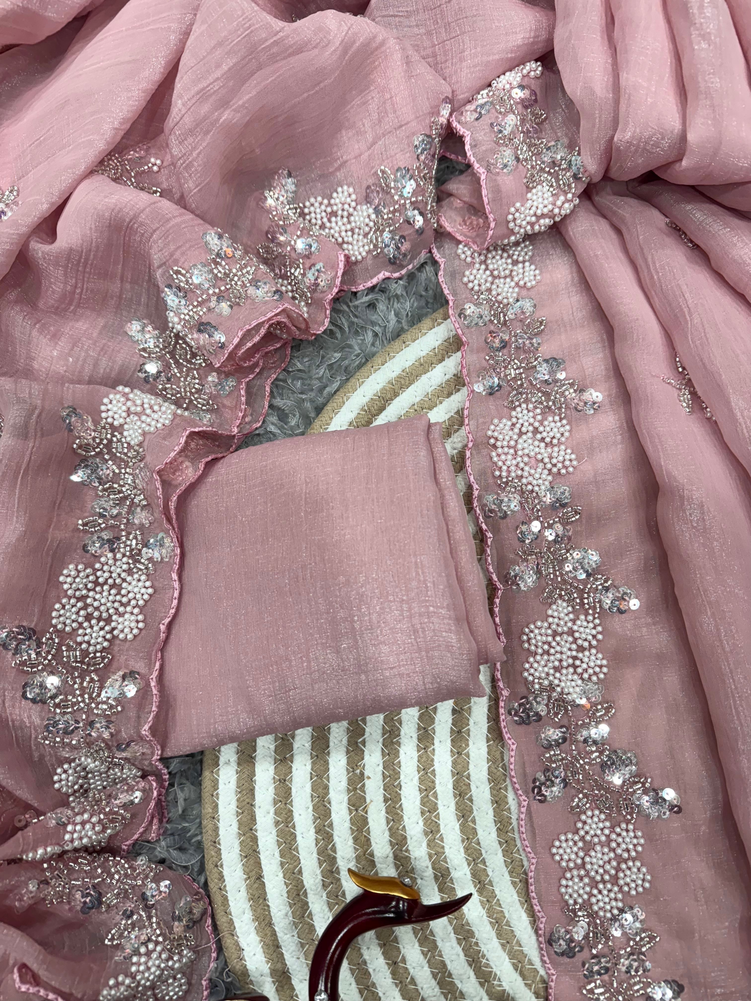 Designer Party Wear Look Saree With Pearls Work
