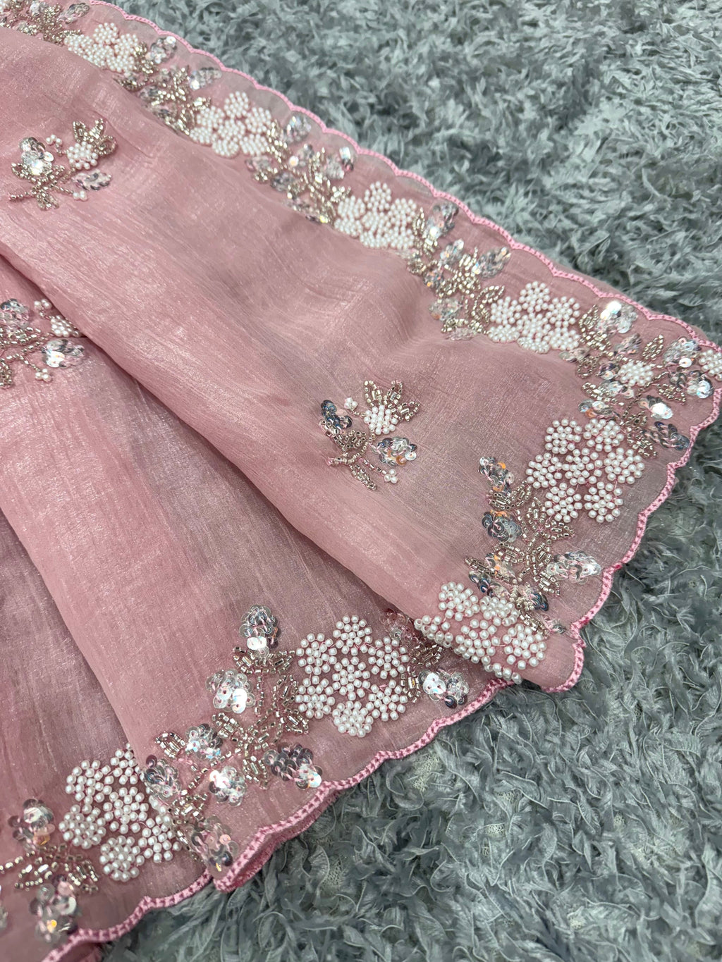 Designer Party Wear Look Saree With Pearls Work