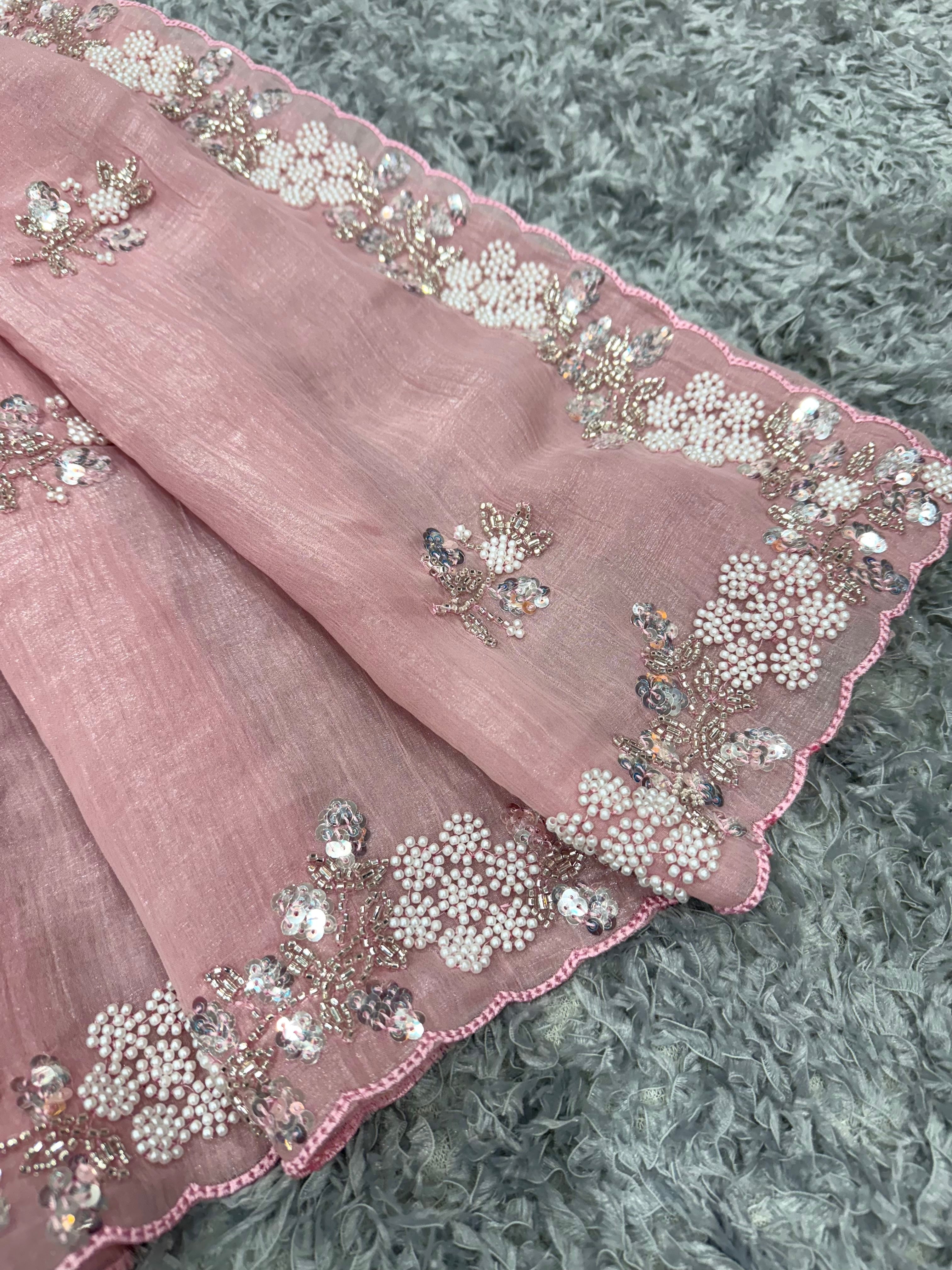 Designer Party Wear Look Saree With Pearls Work
