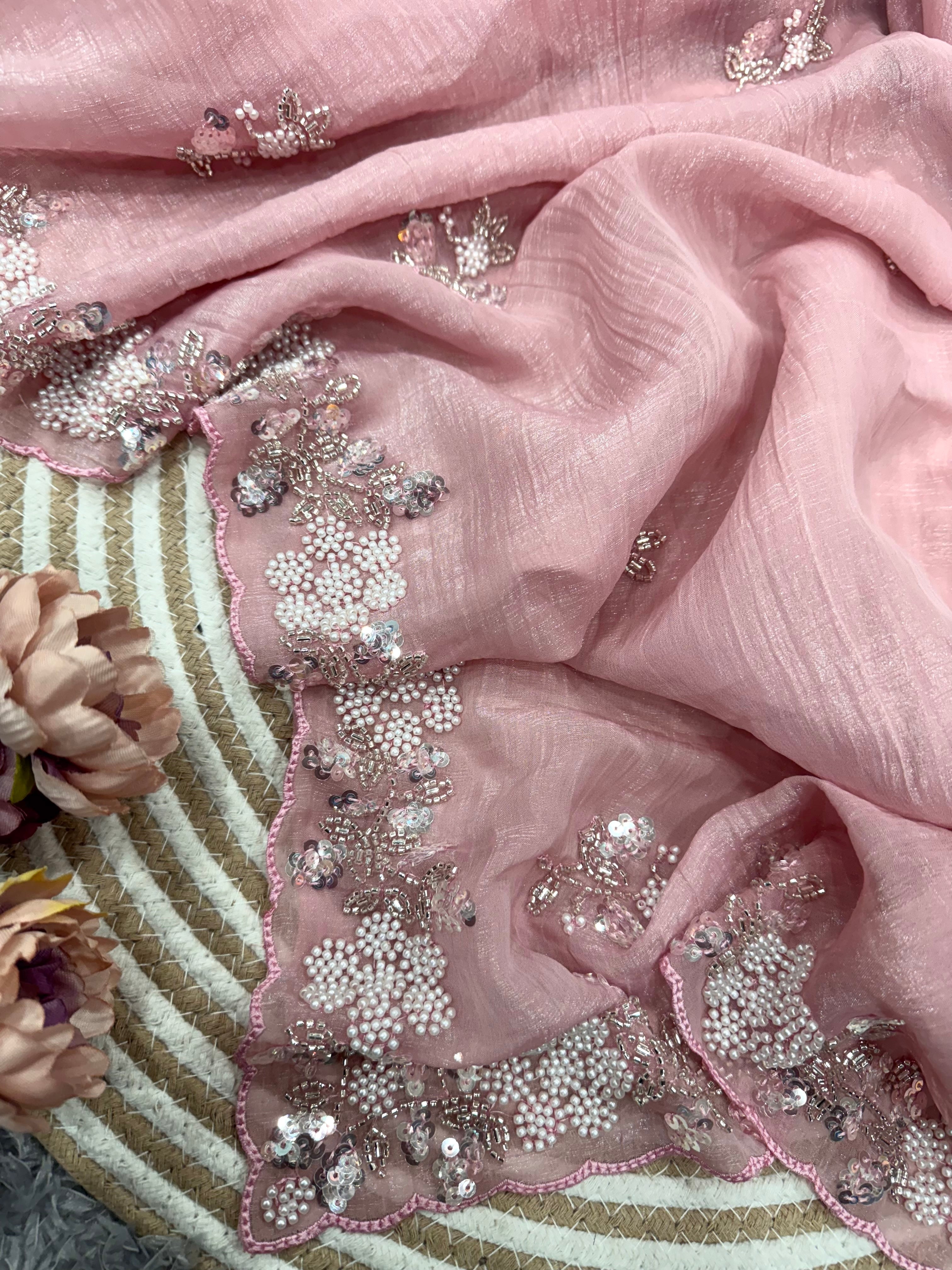 Designer Party Wear Look Saree With Pearls Work