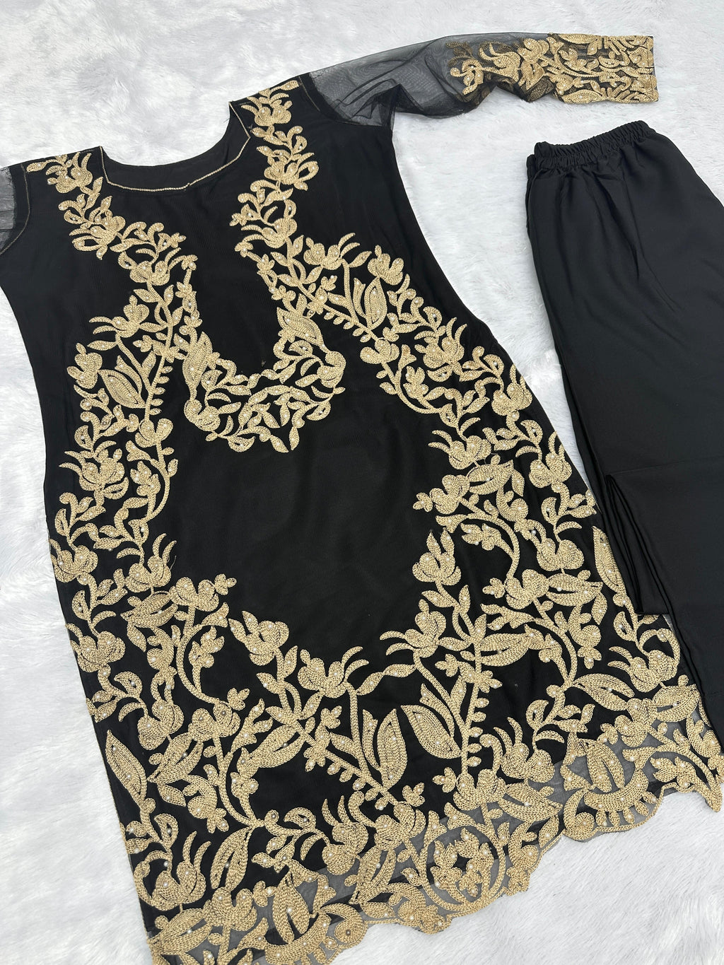 Beautiful Party Wear Look Top And Bottom With Pearl Stone Wrk