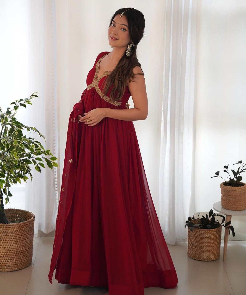Designer Party Wear  Gown With Bottom And Heavy Dupatta