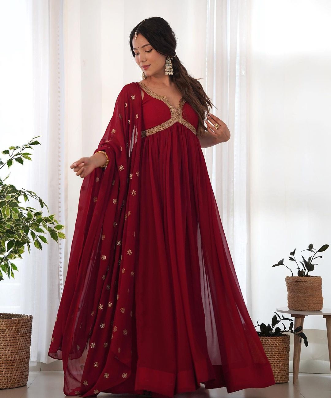 Designer Party Wear  Gown With Bottom And Heavy Dupatta