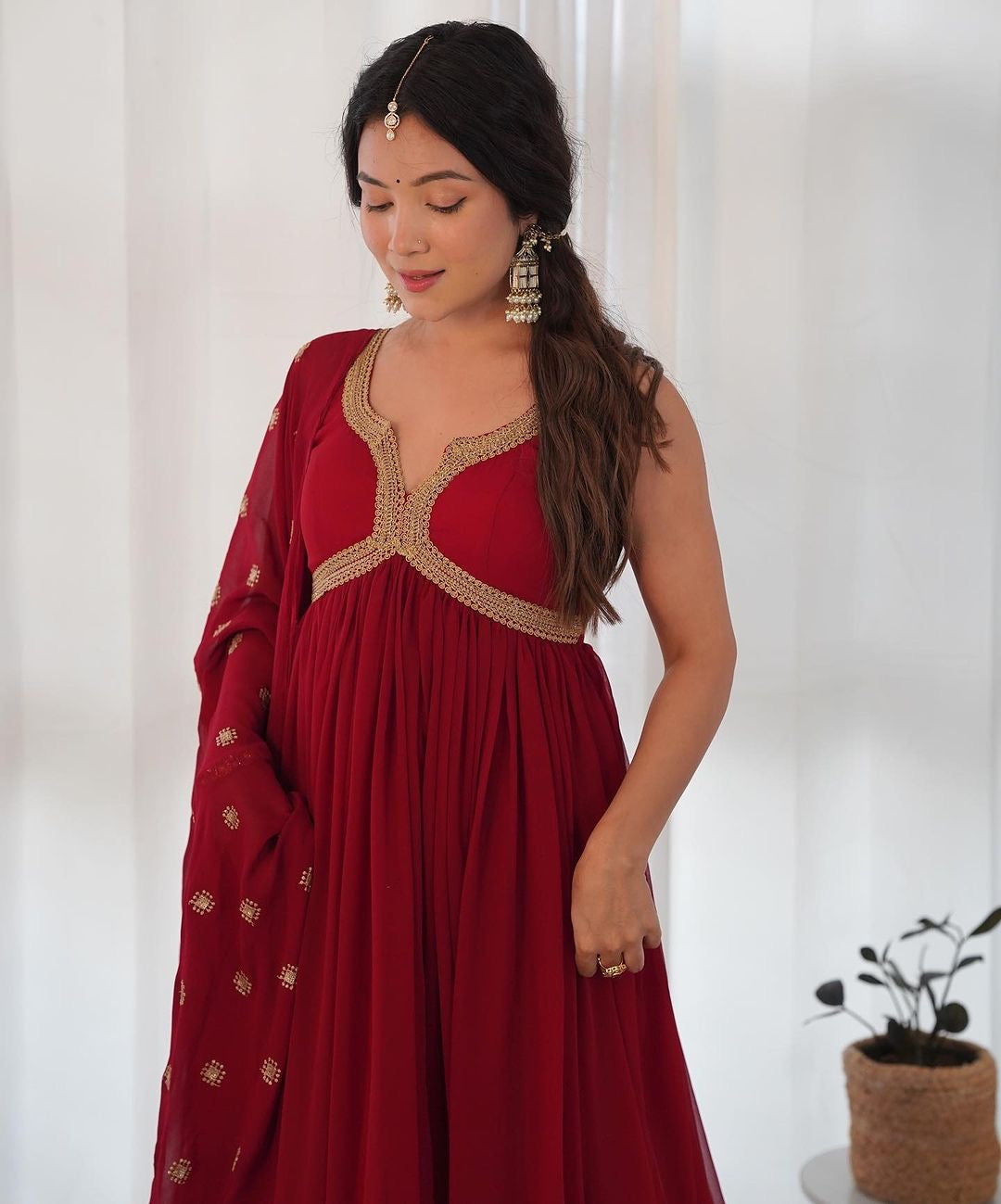 Designer Party Wear  Gown With Bottom And Heavy Dupatta