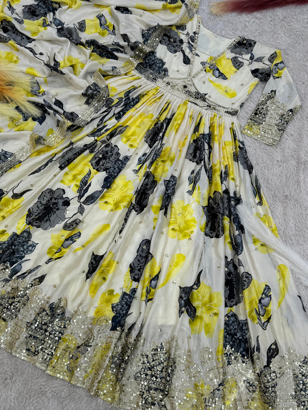 Designer Anarkali Gown With Dupatta With Fancy Digital Print