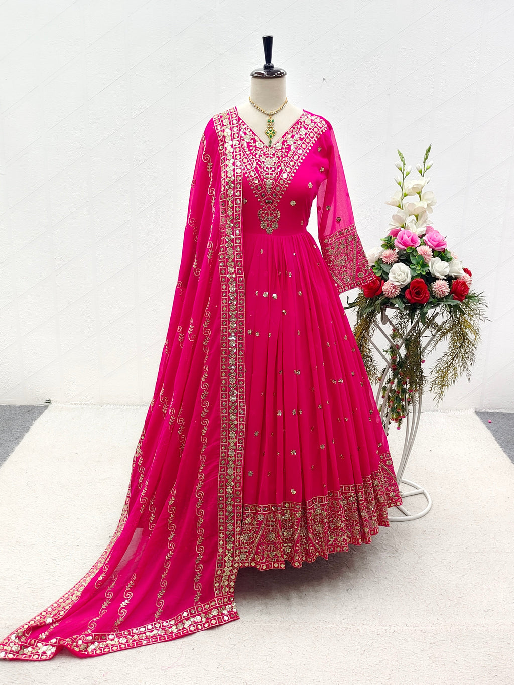 Designer Gown With Pent And Dupatta With Sequence Work