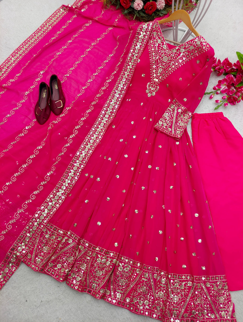 Designer Gown With Pent And Dupatta With Sequence Work