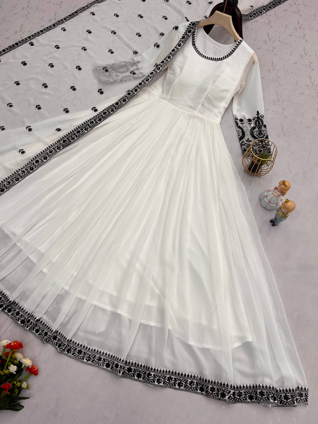 Designer Party Wear Gown With Embroidery Thread & Sequins Work