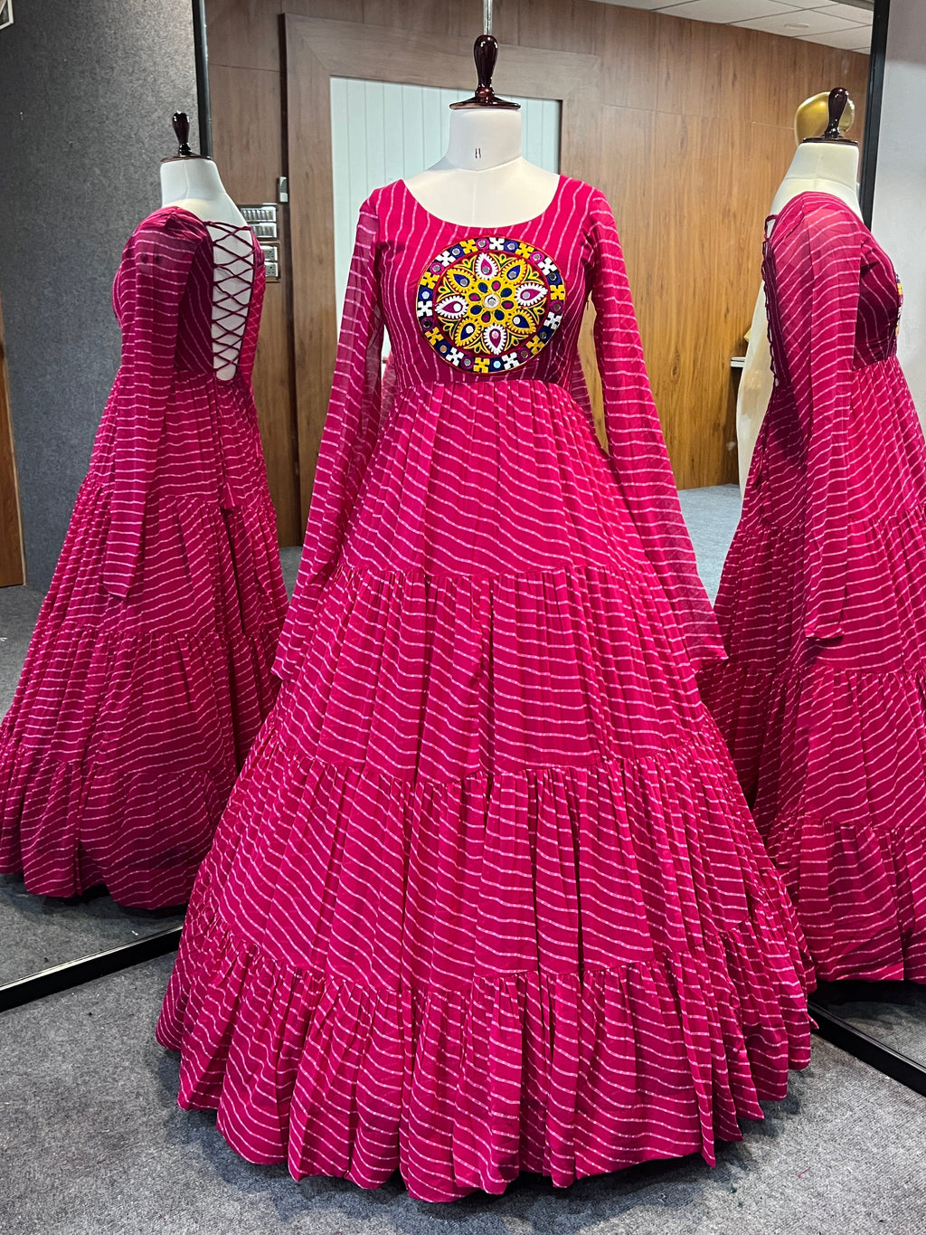 Beautiful Laheriya Print Anarkali Gown