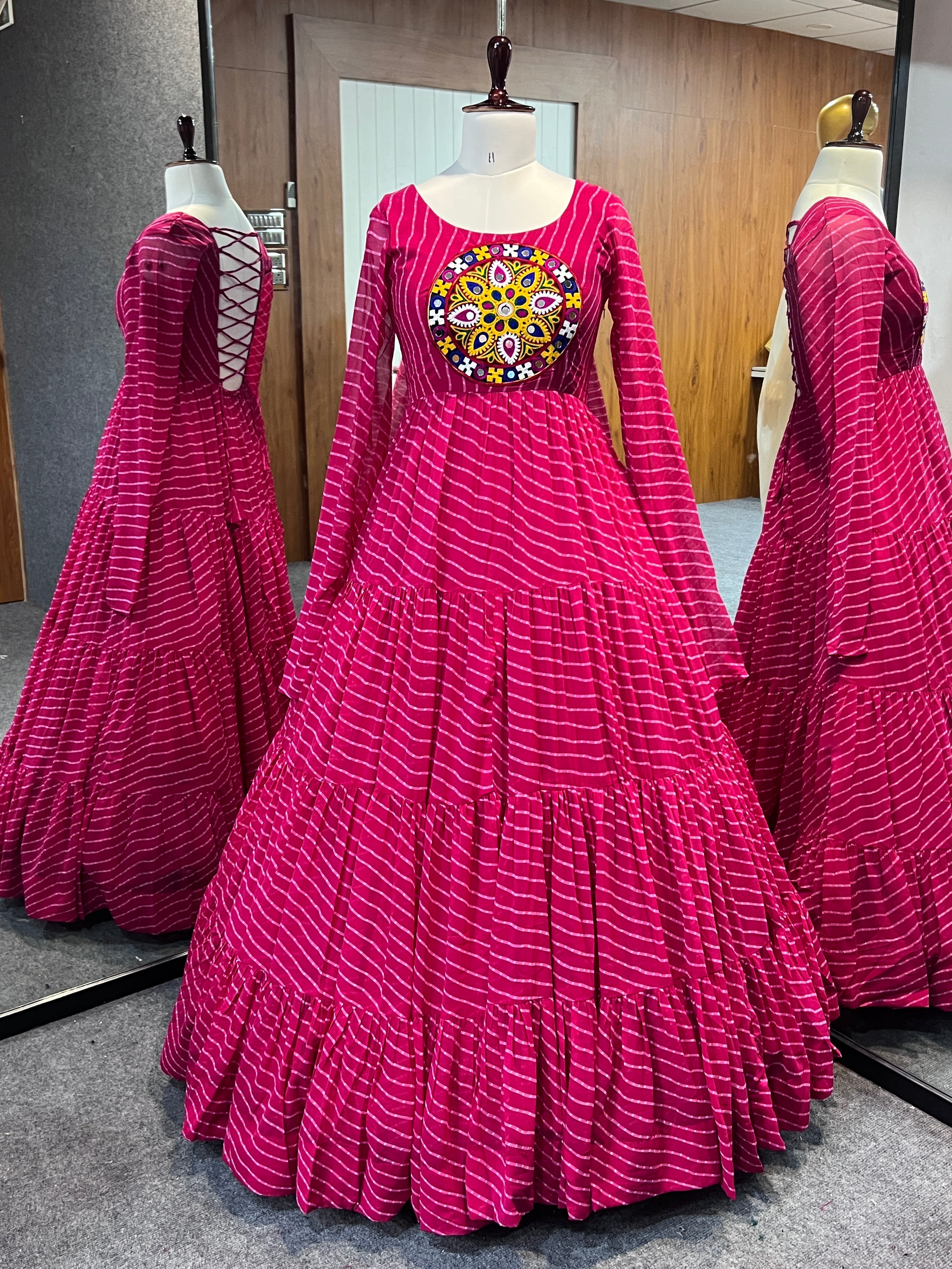 Beautiful Laheriya Print Anarkali Gown