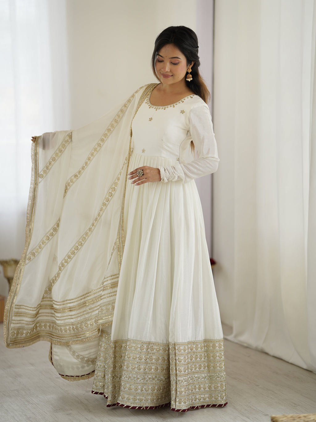 Beautiful Party Wear Anarkali Gown, Pent And Dupatta