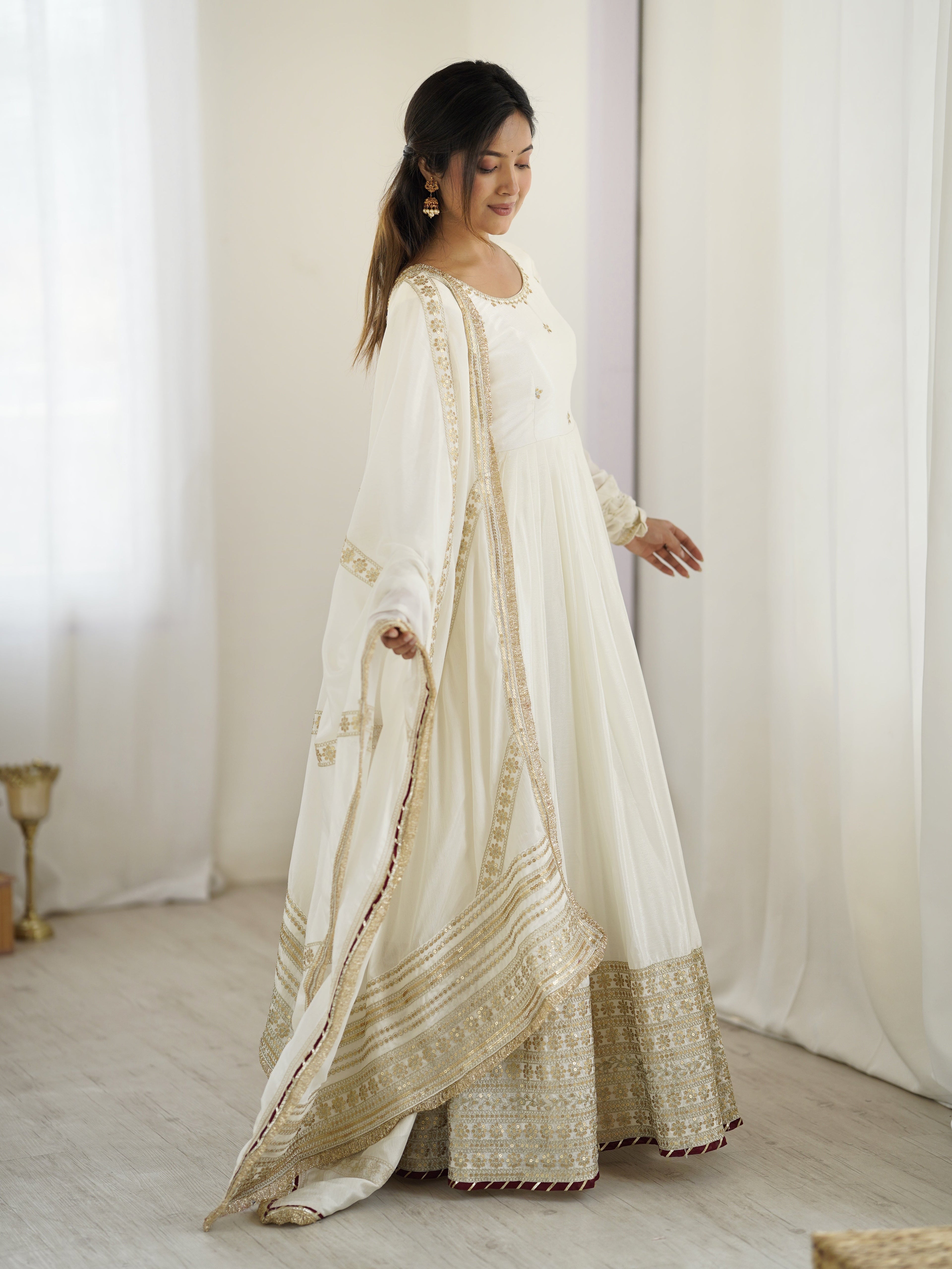 Beautiful Party Wear Anarkali Gown, Pent And Dupatta