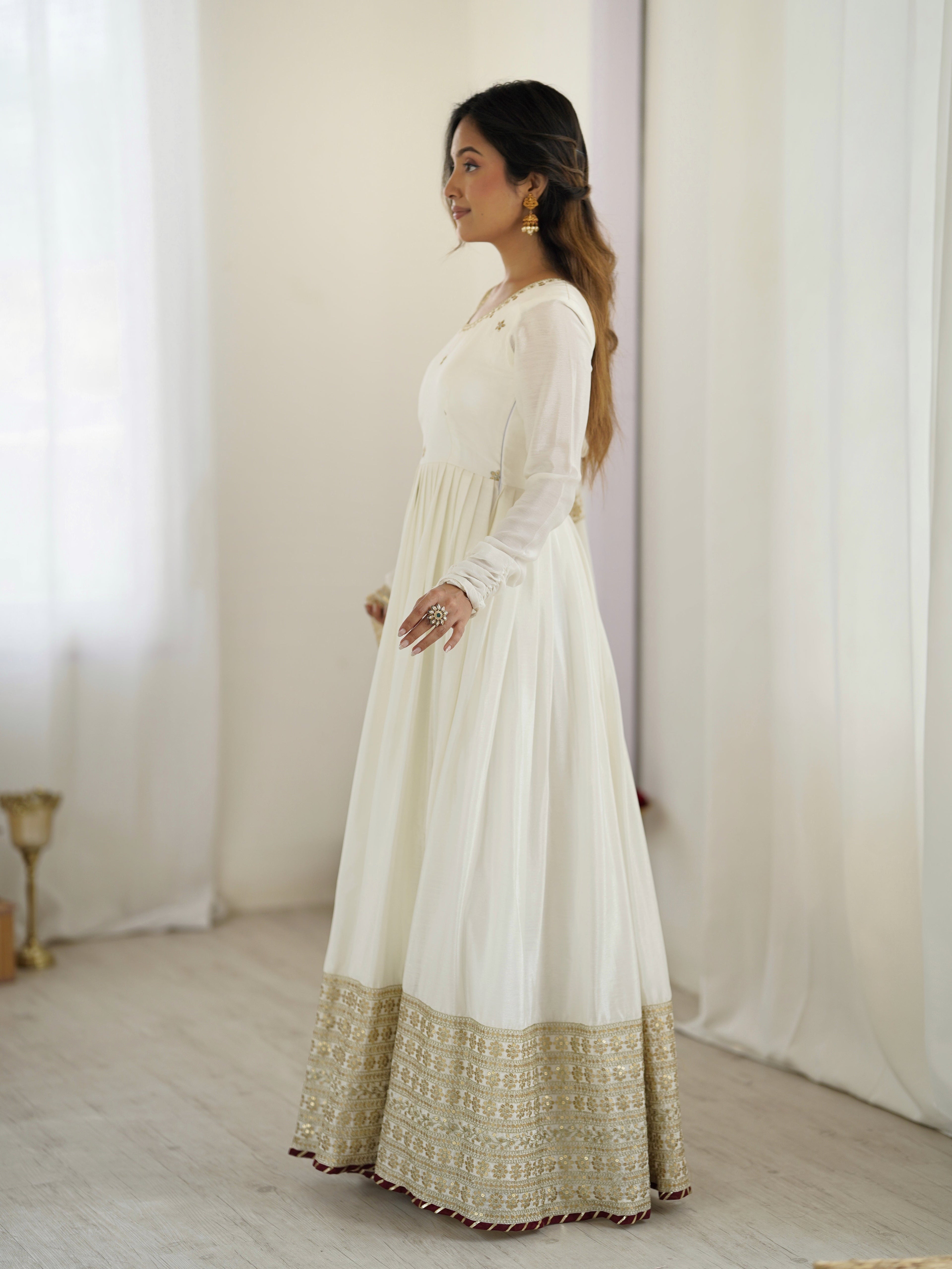 Beautiful Party Wear Anarkali Gown, Pent And Dupatta