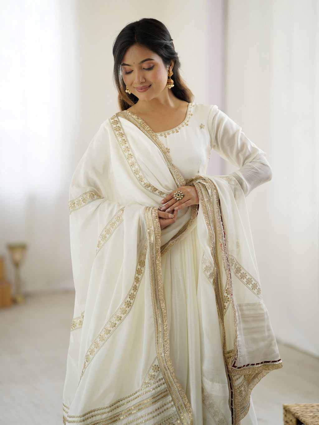 Beautiful Party Wear Anarkali Gown, Pent And Dupatta
