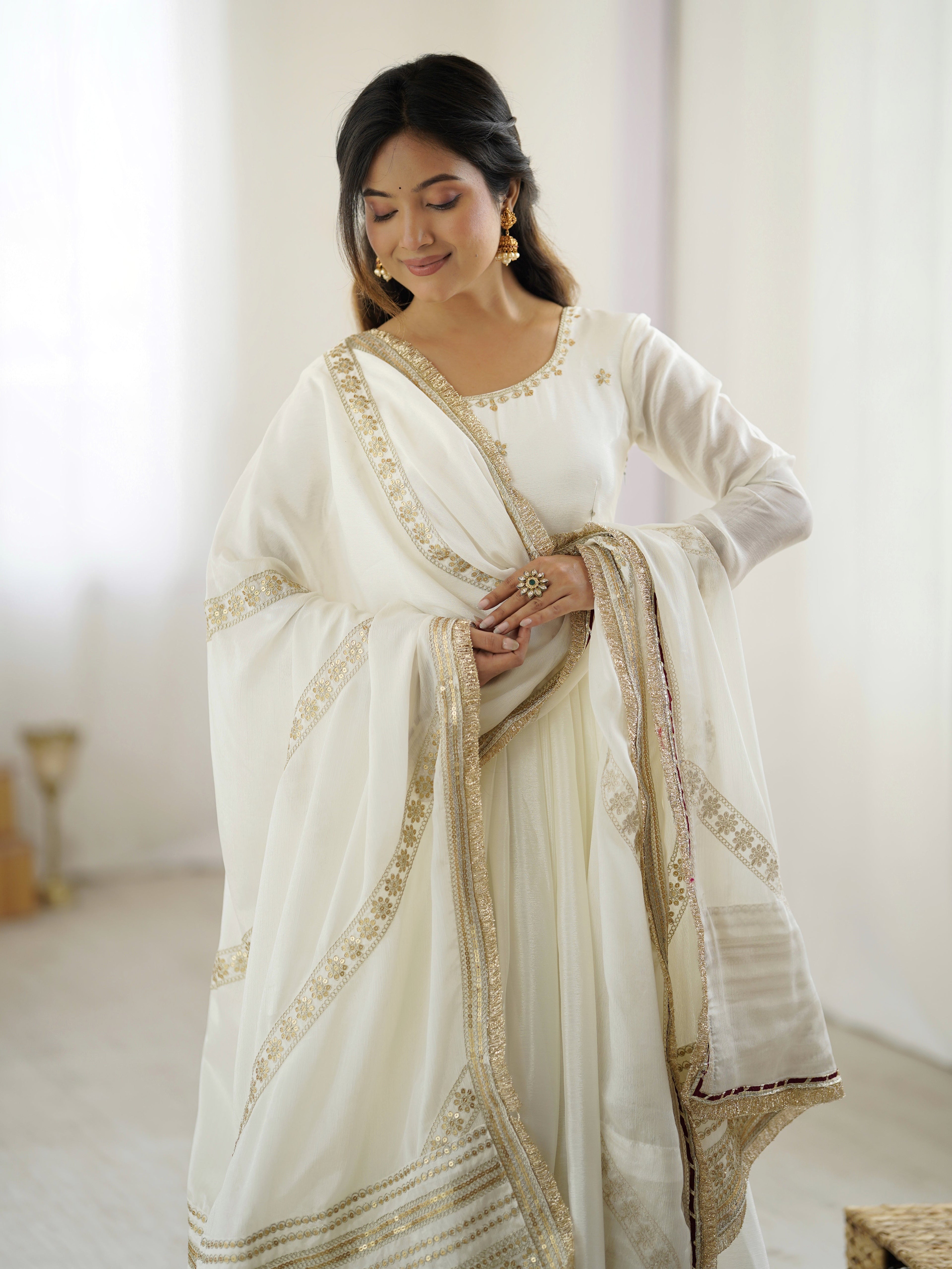 Beautiful Party Wear Anarkali Gown, Pent And Dupatta