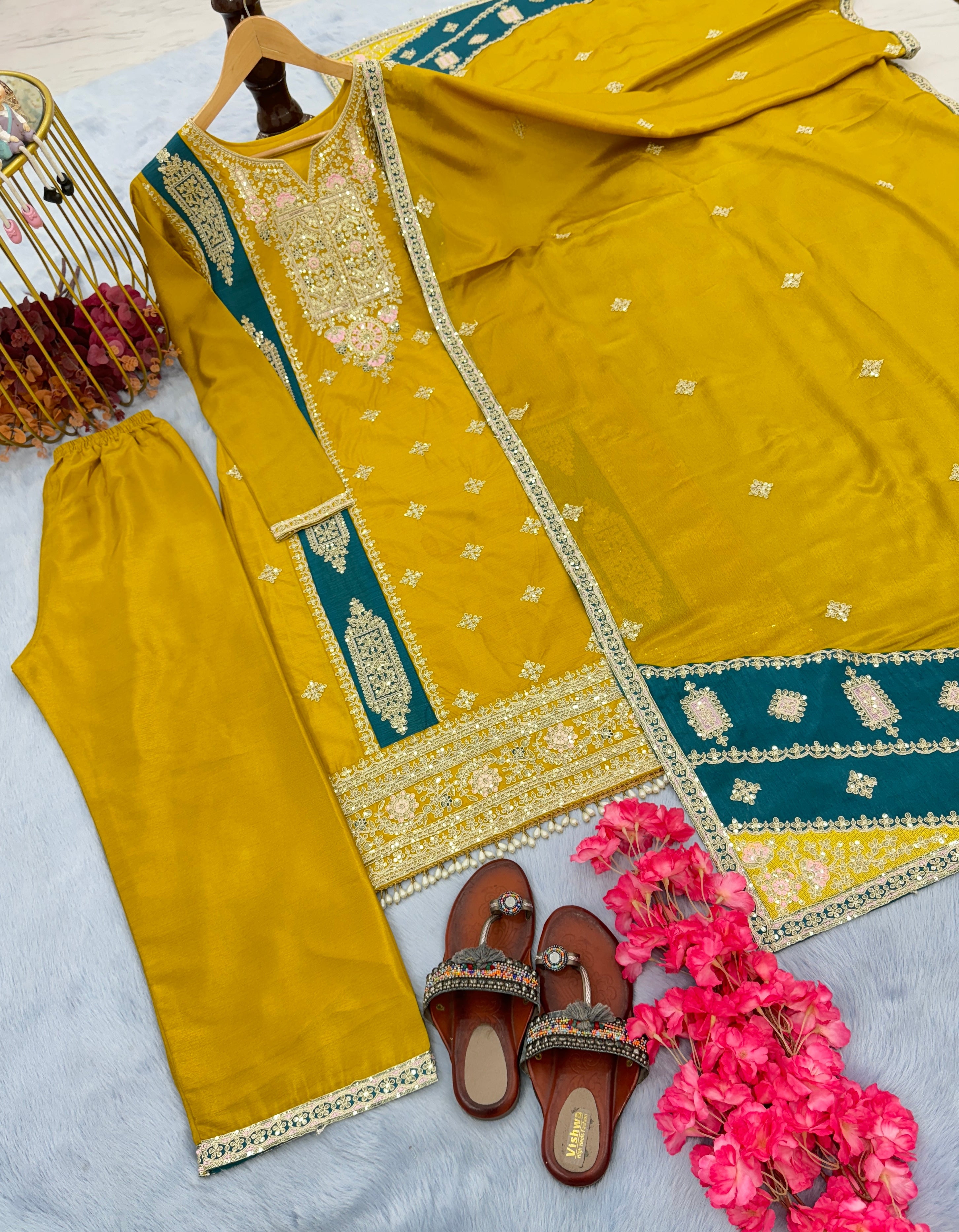 Designer Party Wear Look Silk Top Plazzo & Dupatta Set