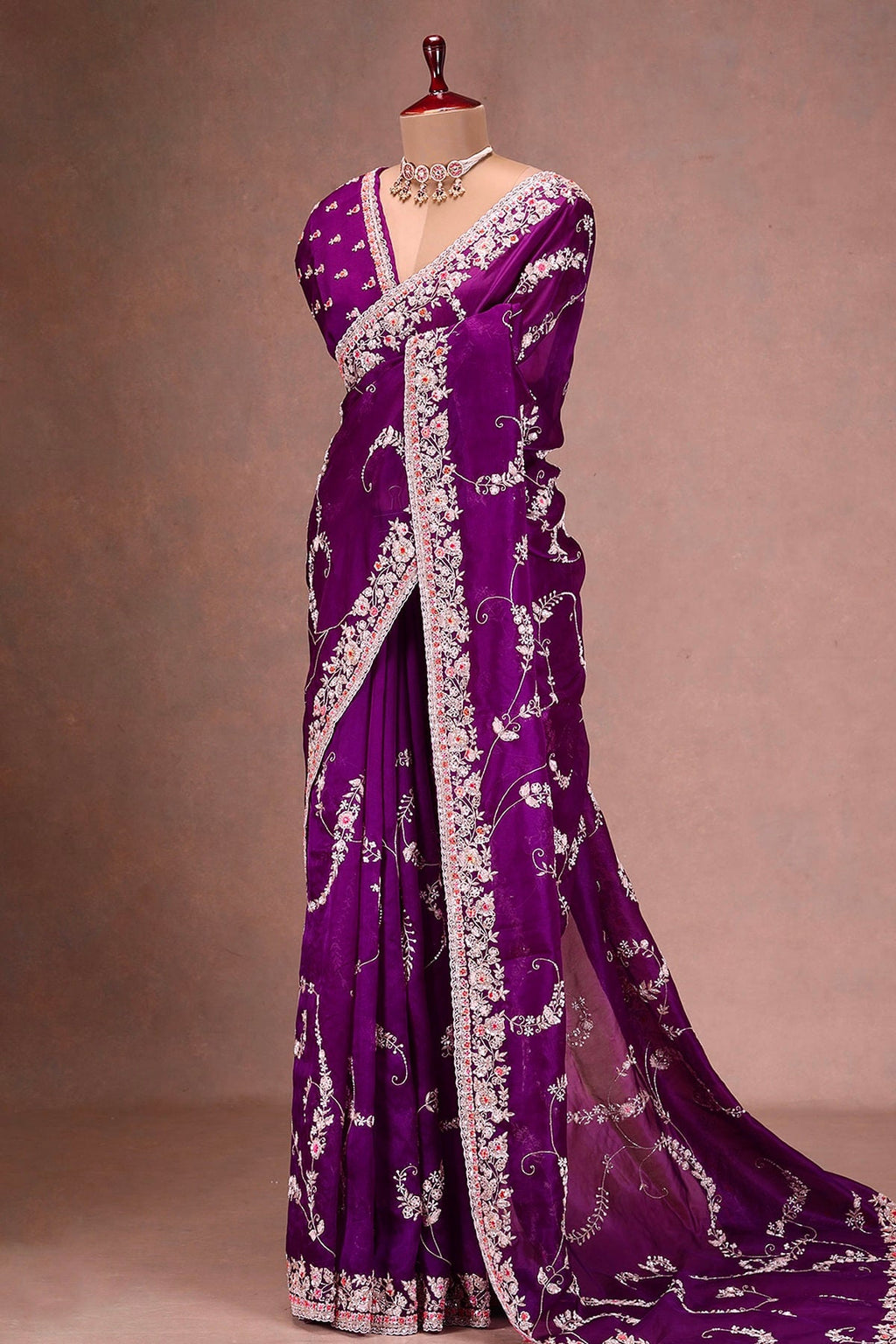 Party Wear Saree With Embroidery Codding & Sequins Work