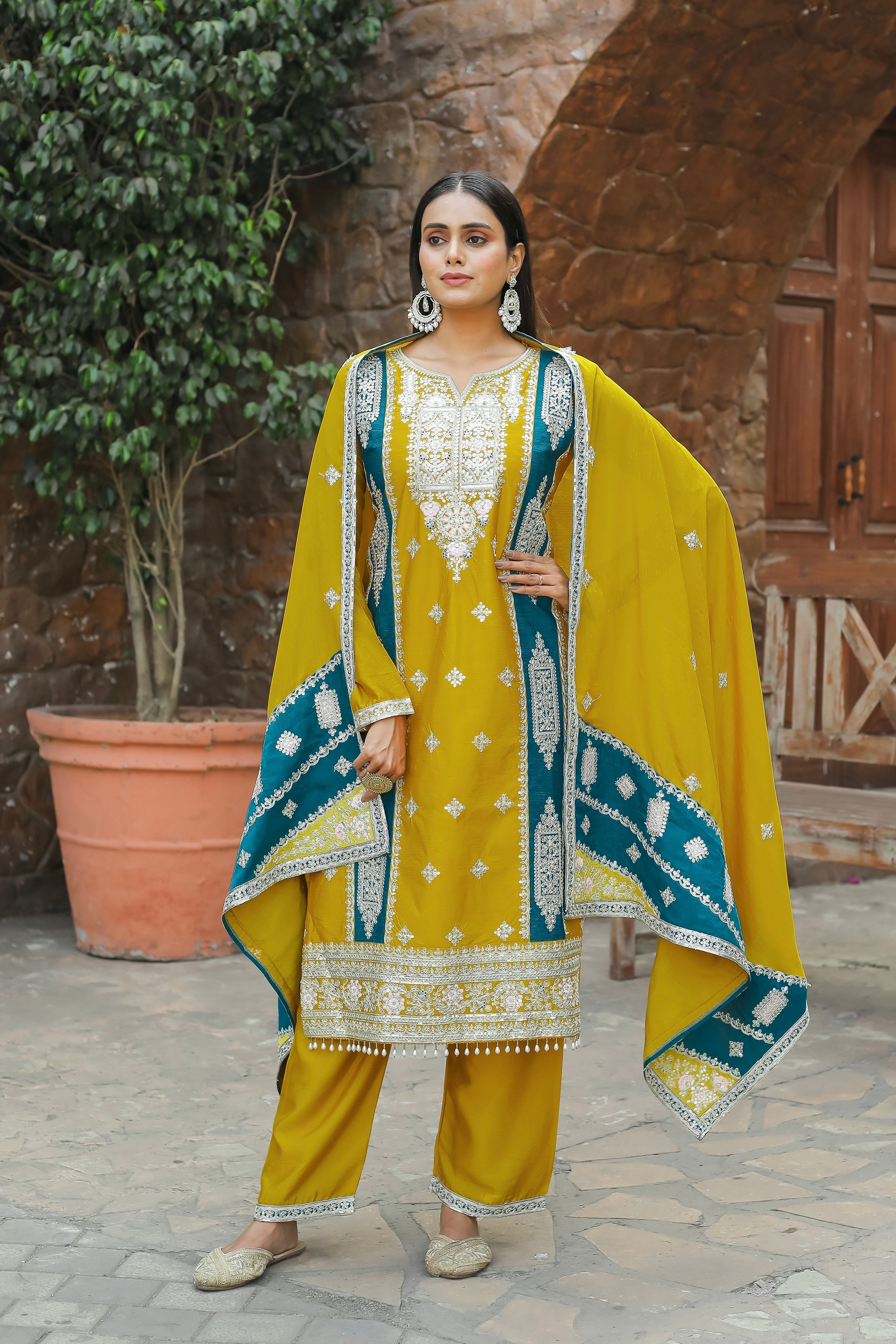 Designer Party Wear Look Silk Top Plazzo & Dupatta Set