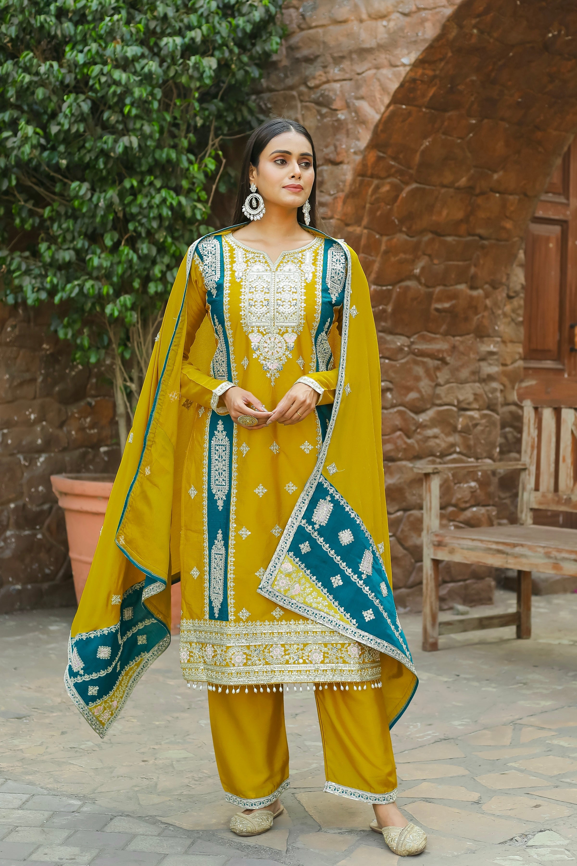 Designer Party Wear Look Silk Top Plazzo & Dupatta Set