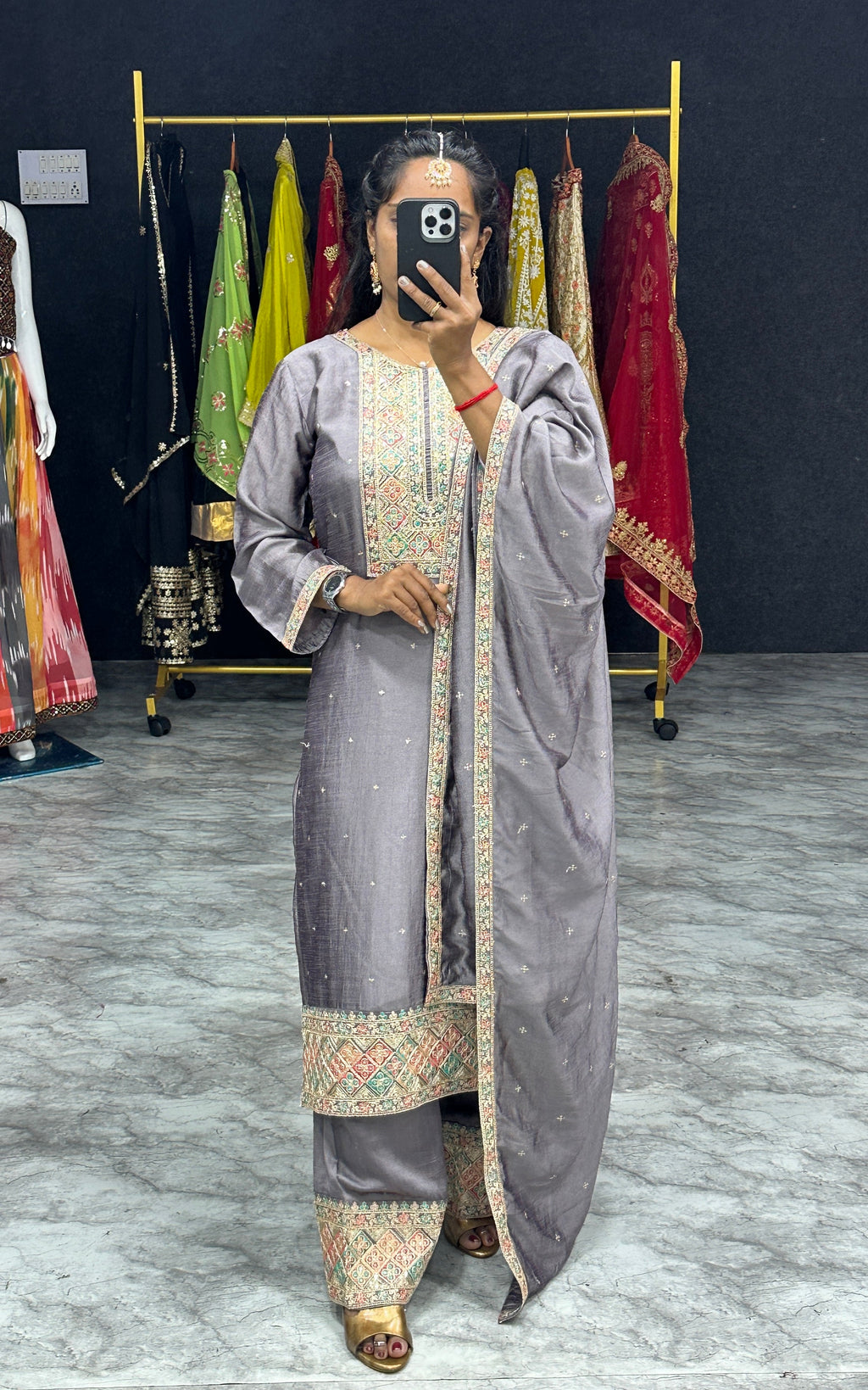 Beautiful Party Wear Top Plazzo And Dupatta With Embroidery Work