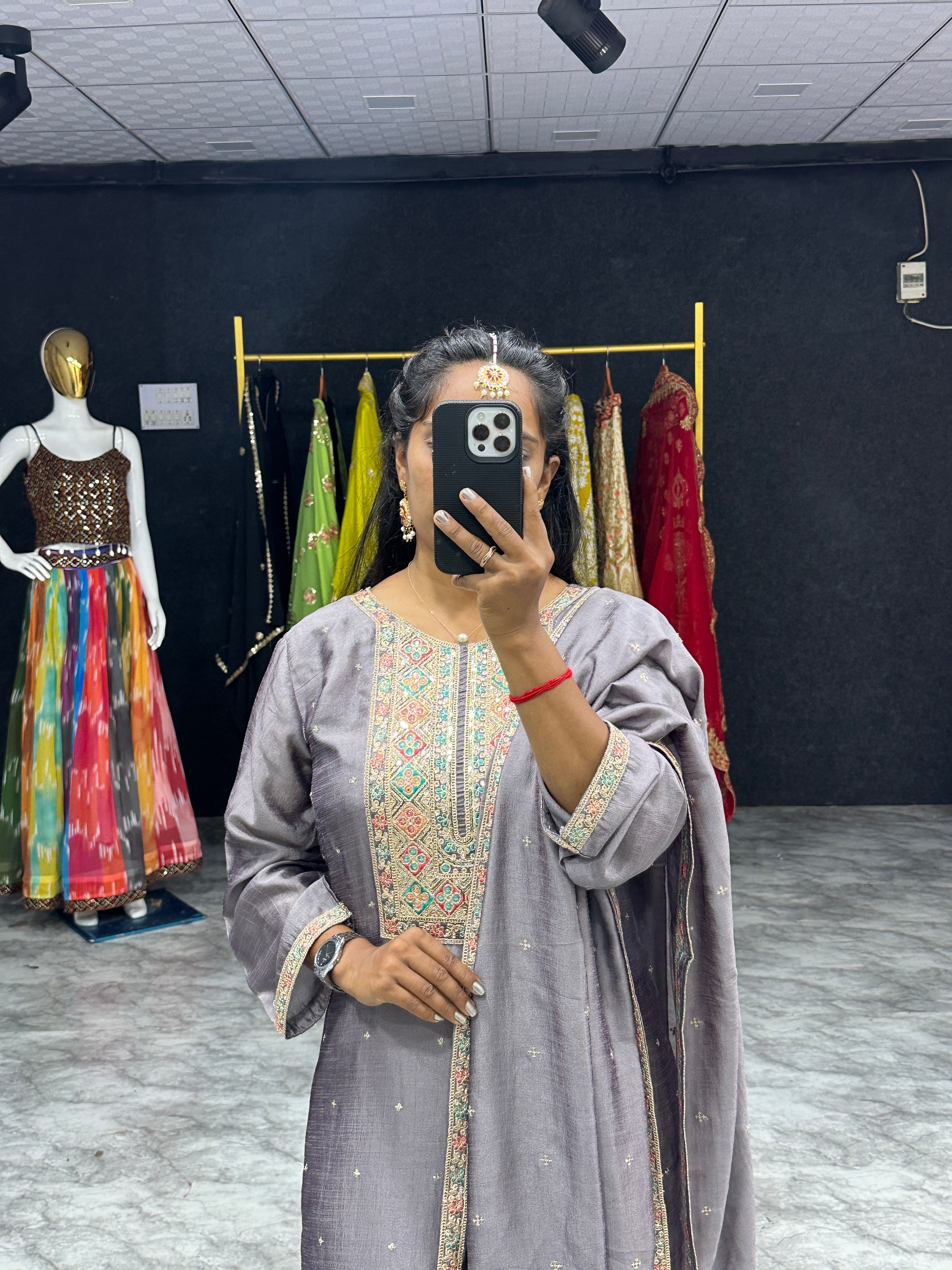 Beautiful Party Wear Top Plazzo And Dupatta With Embroidery Work