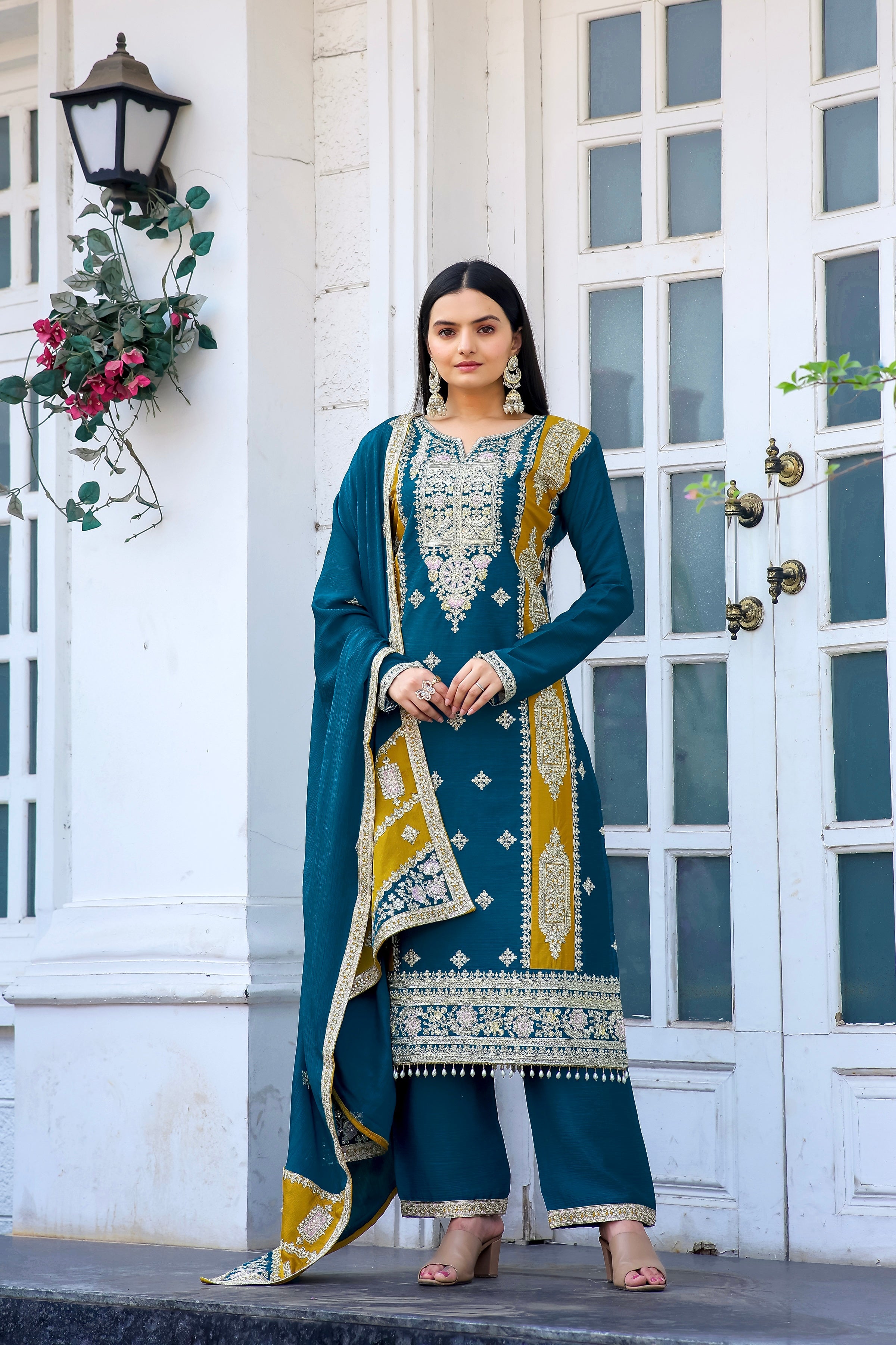 Designer Party Wear Look Silk Top Plazzo & Dupatta Set