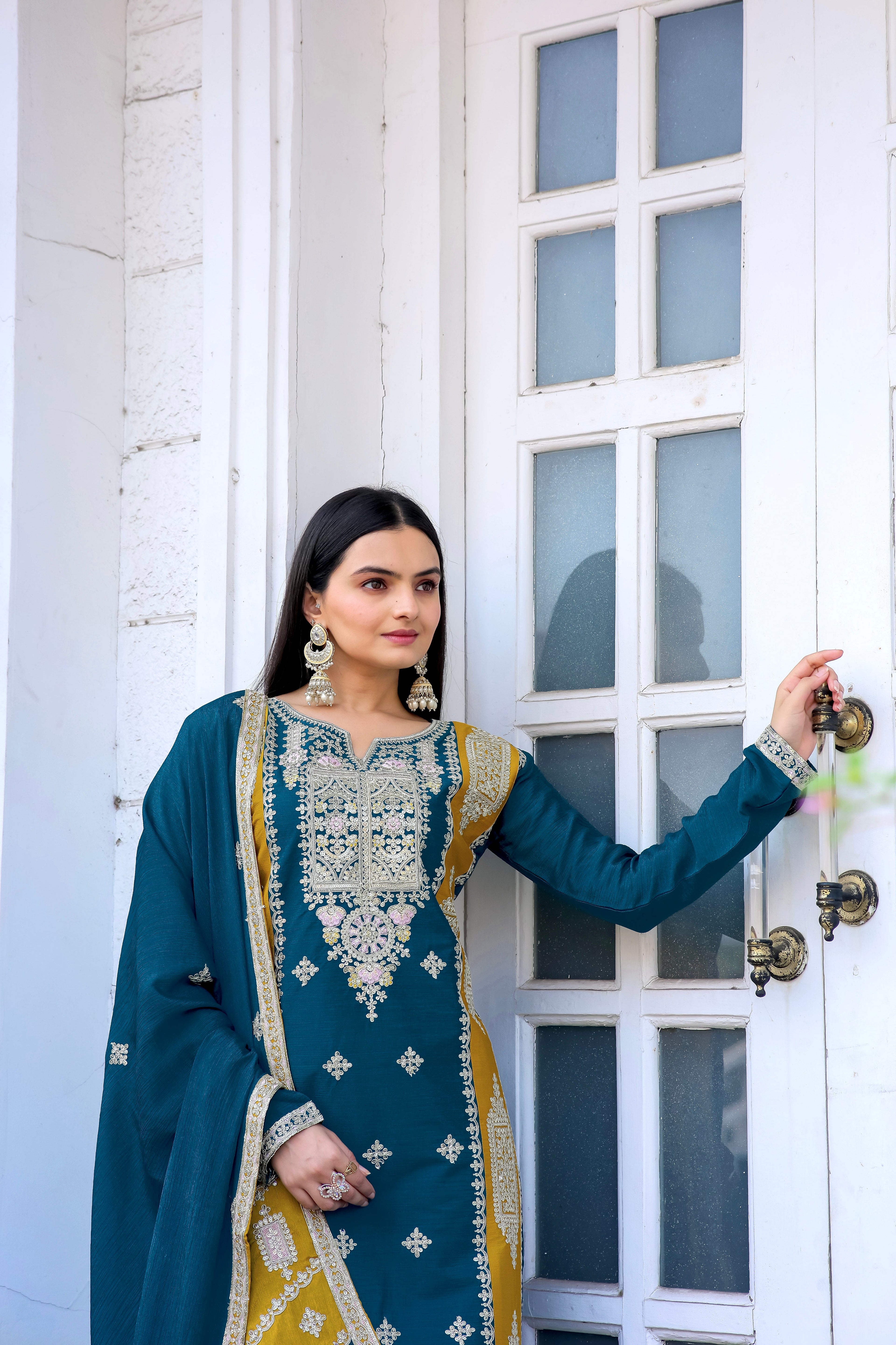 Designer Party Wear Look Silk Top Plazzo & Dupatta Set