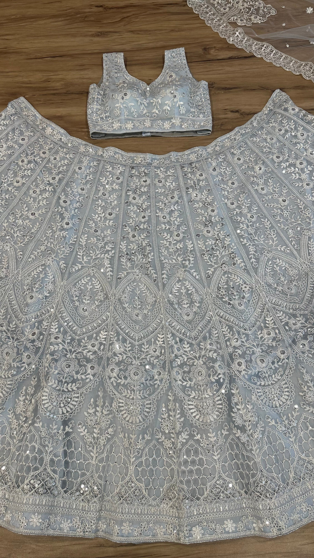 पार्टी वियर डिज़ाइनर लहंगा चोली सीक्वेंस और थ्रेड वर्क के साथ