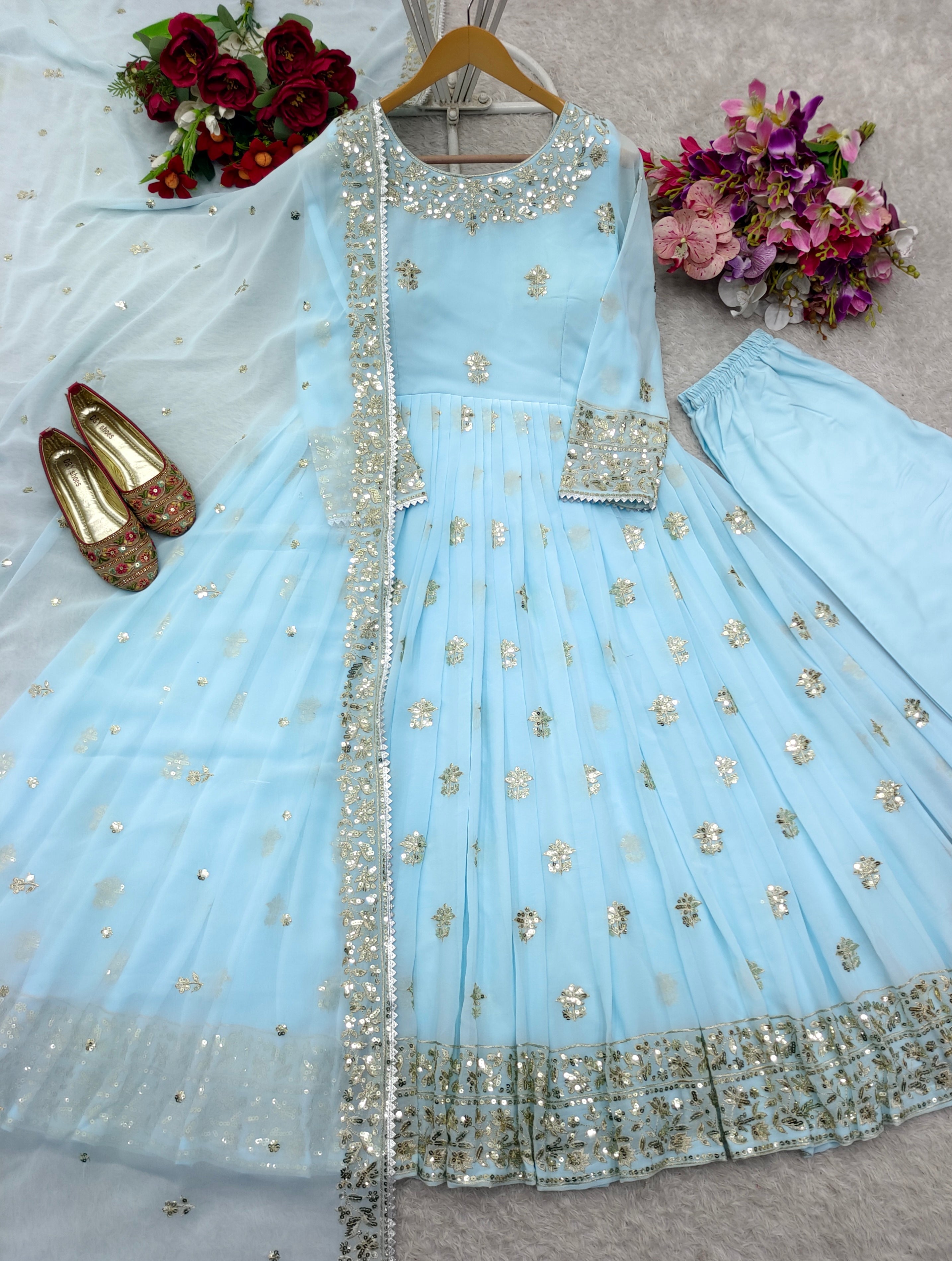 Beautiful Party Wear Gown -Pent And Dupatta With Embroidery Sequence Work