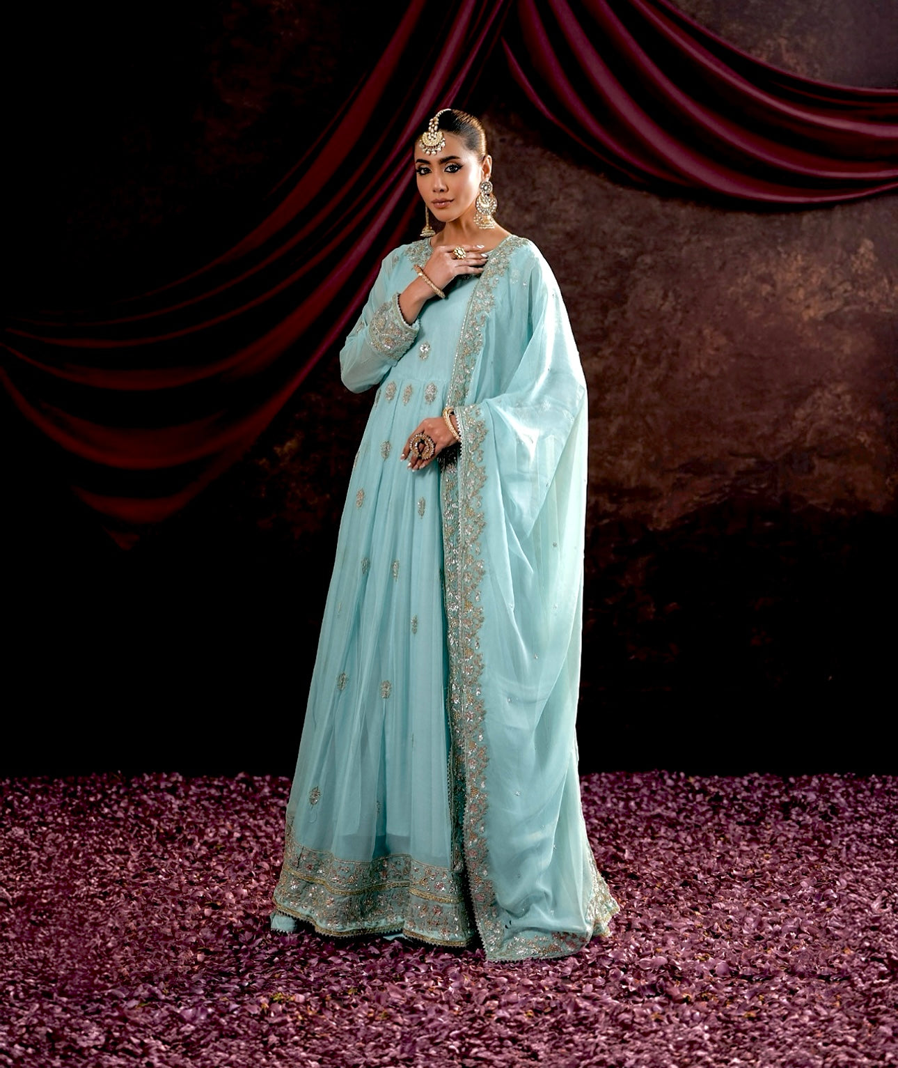 Beautiful Party Wear Gown -Pent And Dupatta With Embroidery Sequence Work