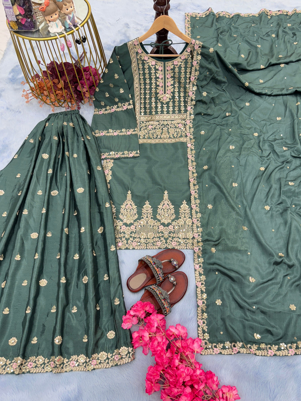 Designer Party Wear Look Top Plazzo & Dupatta Set