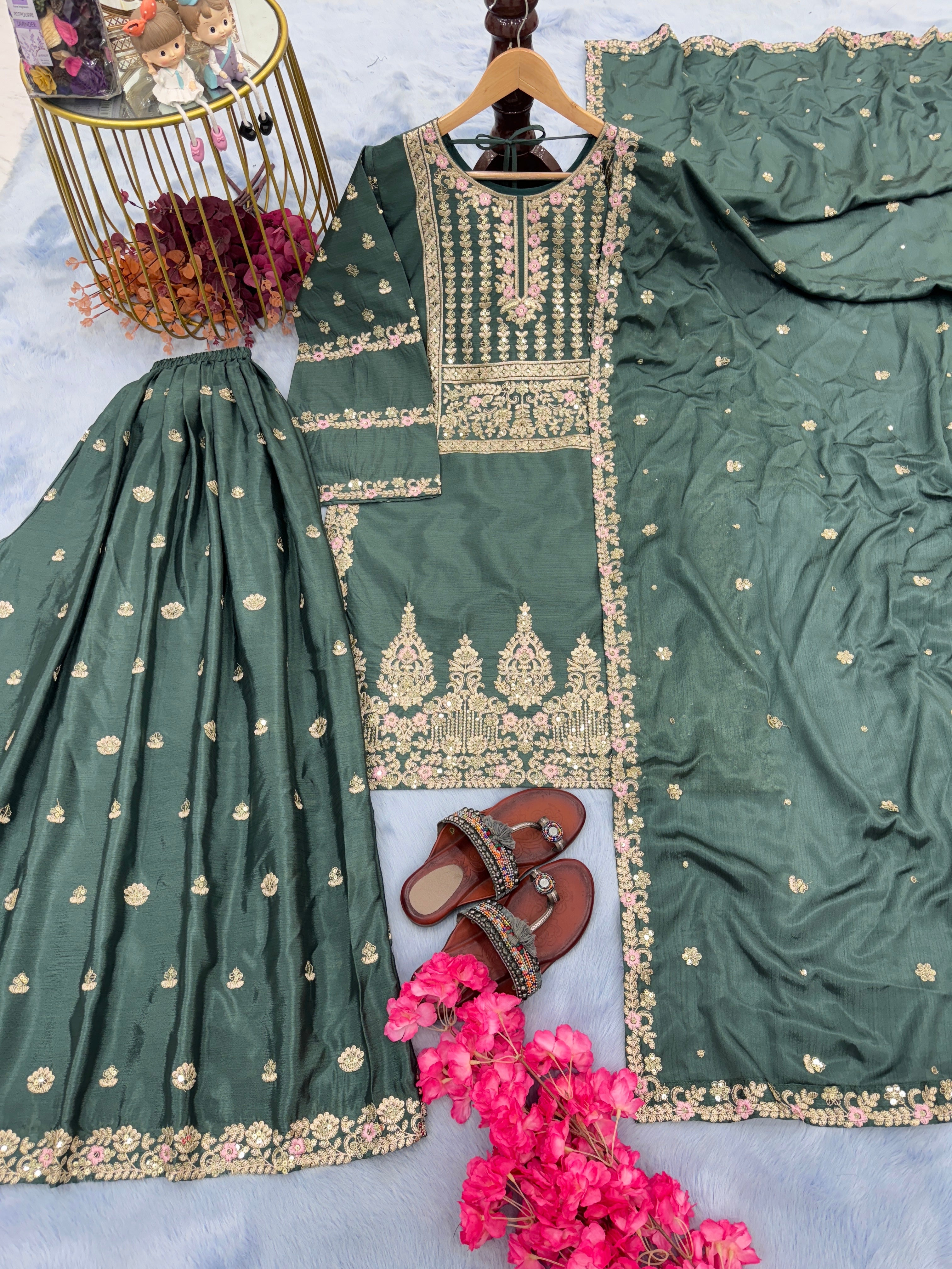 Designer Party Wear Look Top Plazzo & Dupatta Set