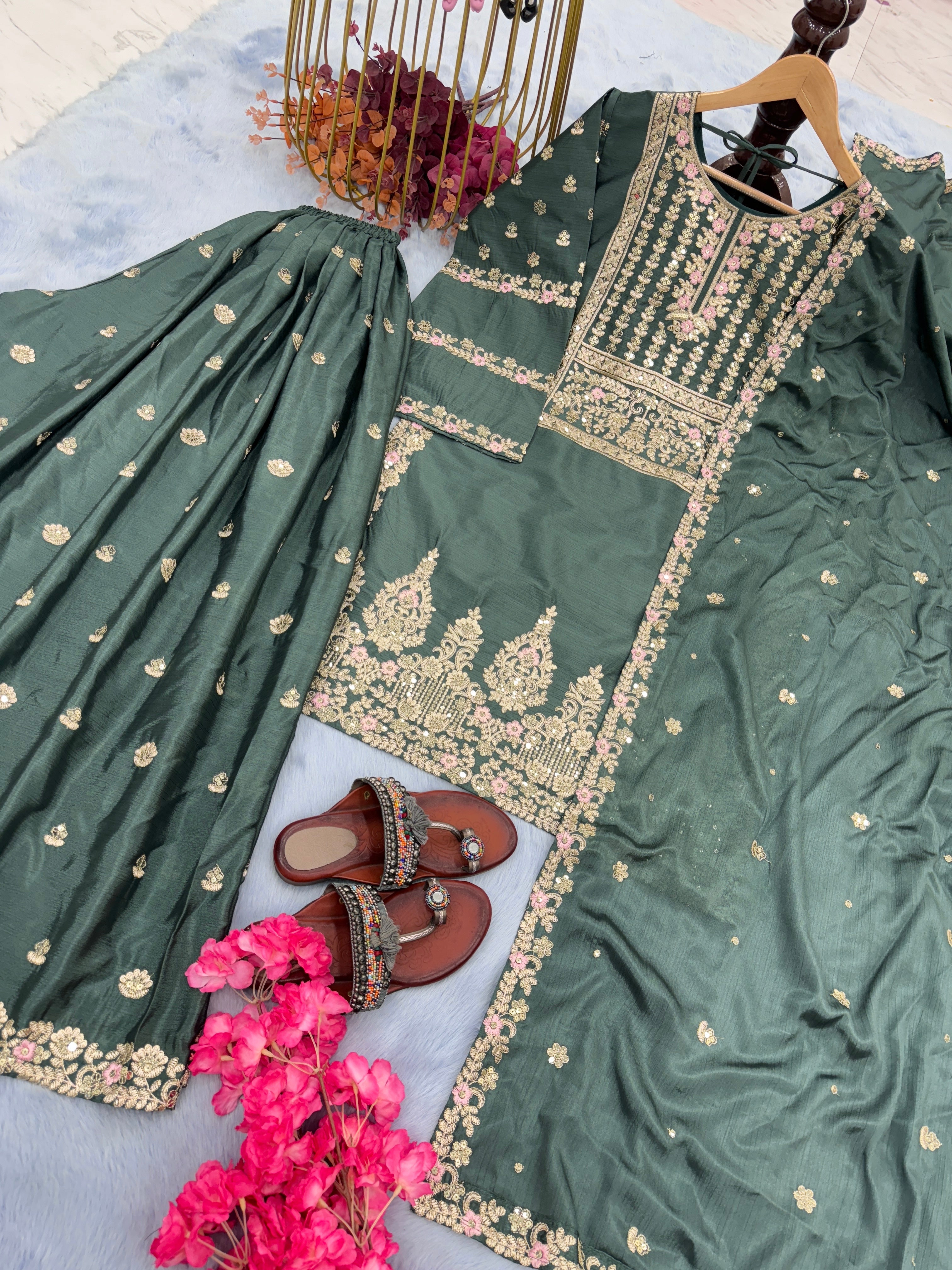 Designer Party Wear Look Top Plazzo & Dupatta Set